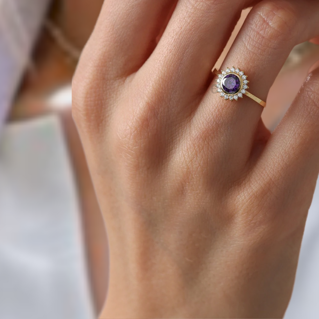 Amethyst Engagement Ring | Solid Gold Purple Amethyst and Diamond Engagement Ring