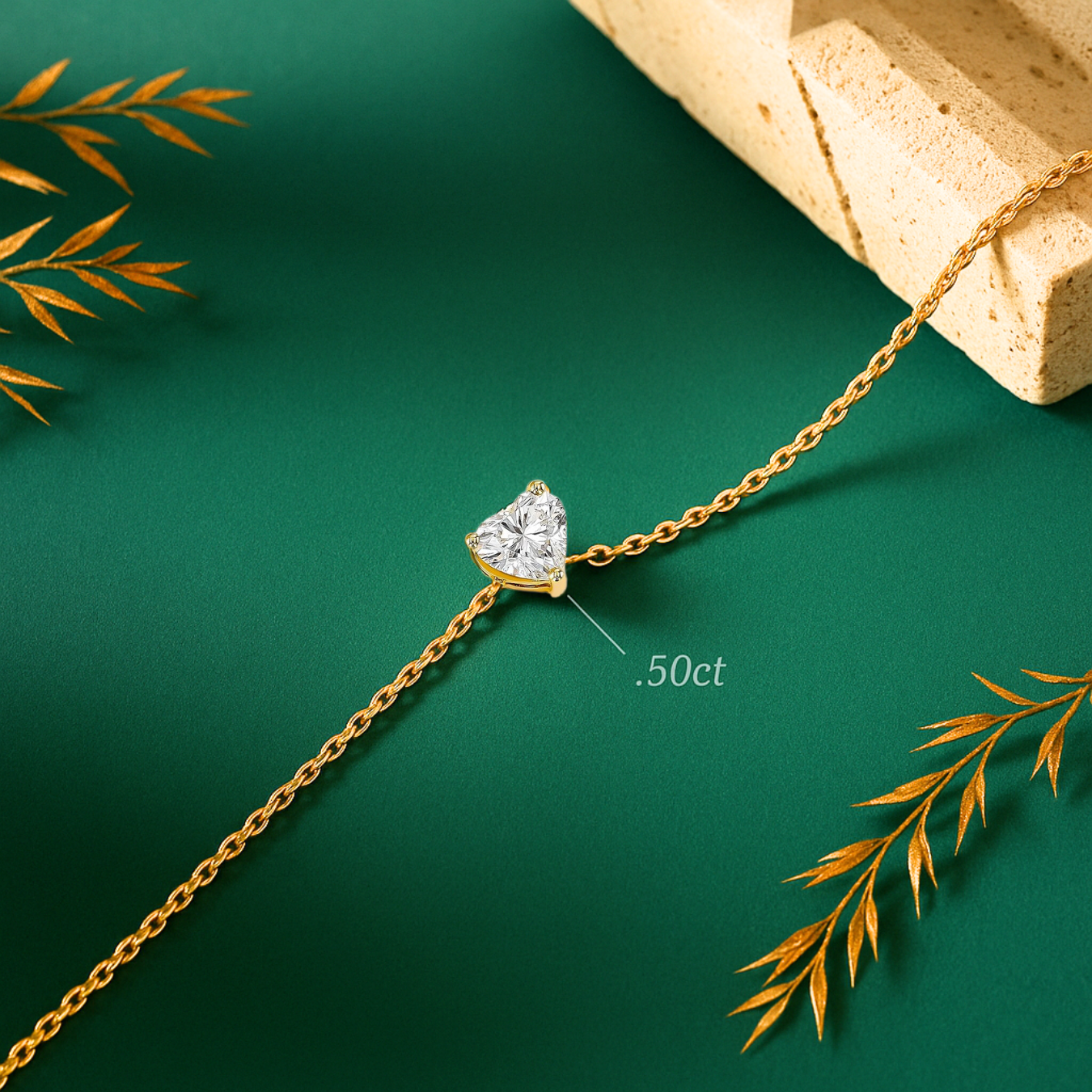 14K Diamond Bracelet, Heart Solitaire, Adjustable Drawstring Chain