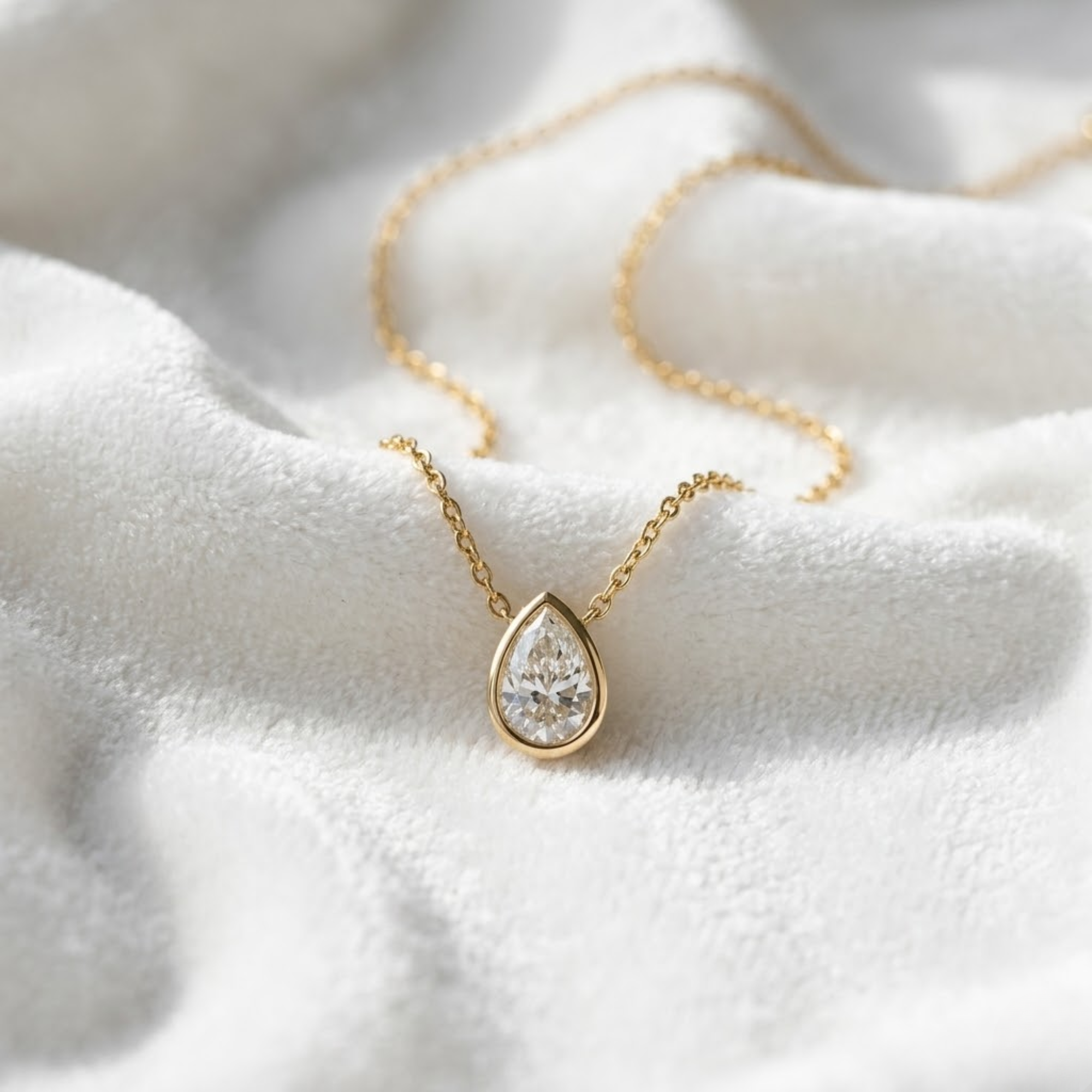 14K Gold 1CT Pear Shape Bezel Set Solitaire Diamond Pendant