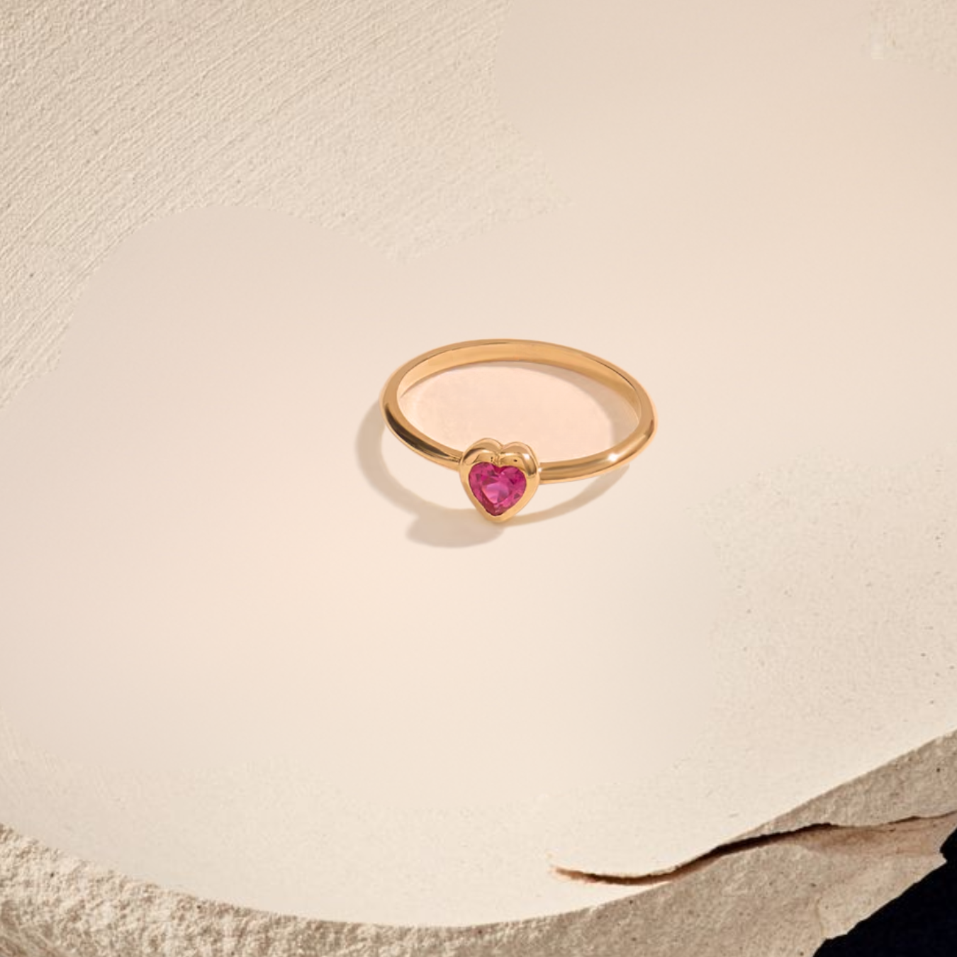 14k Gold Tiny Heart Ring, Solid Gold Ruby Bezel Pinky Promise Ring