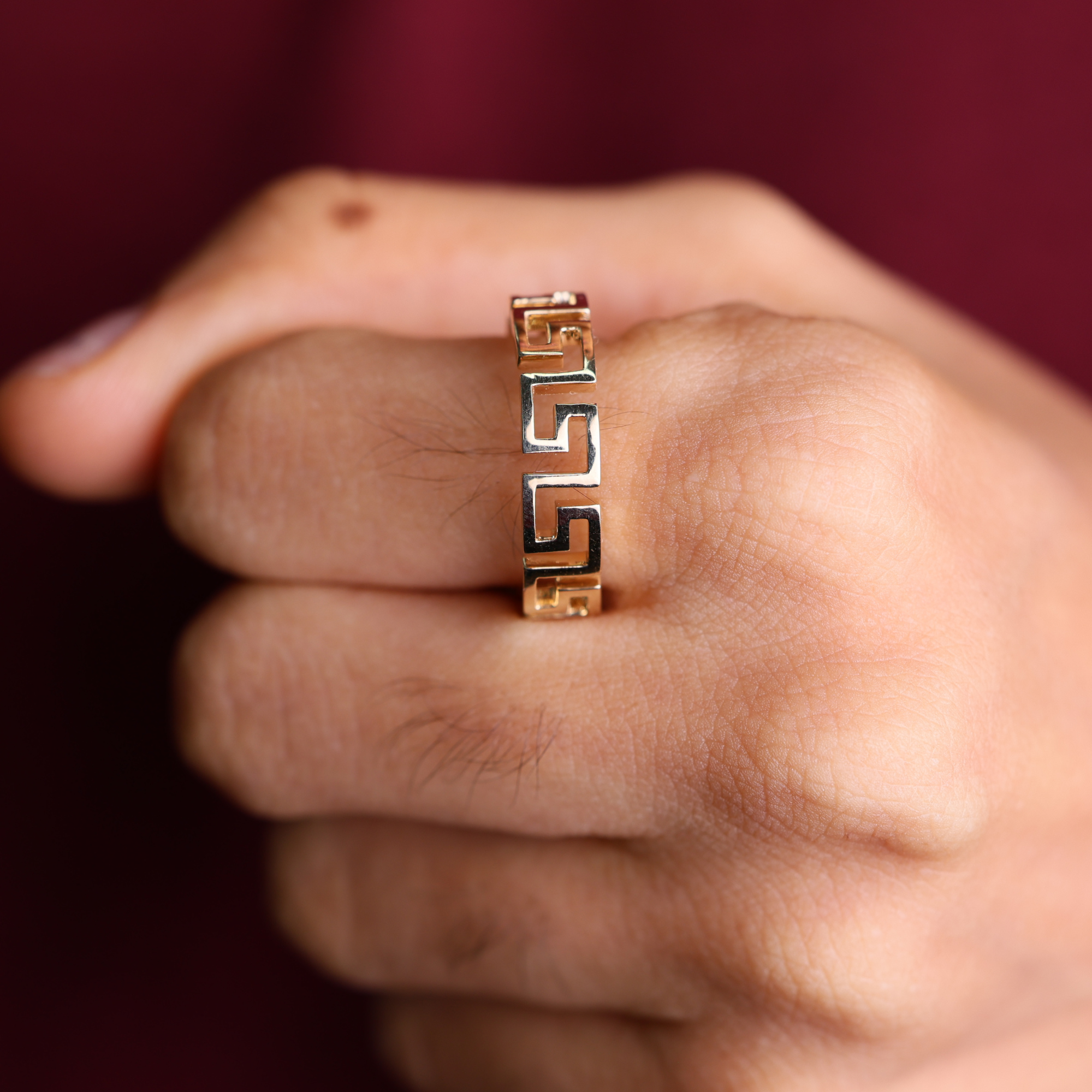 14K Gold Greek Key Ring I Geometric Greek Key Ring
