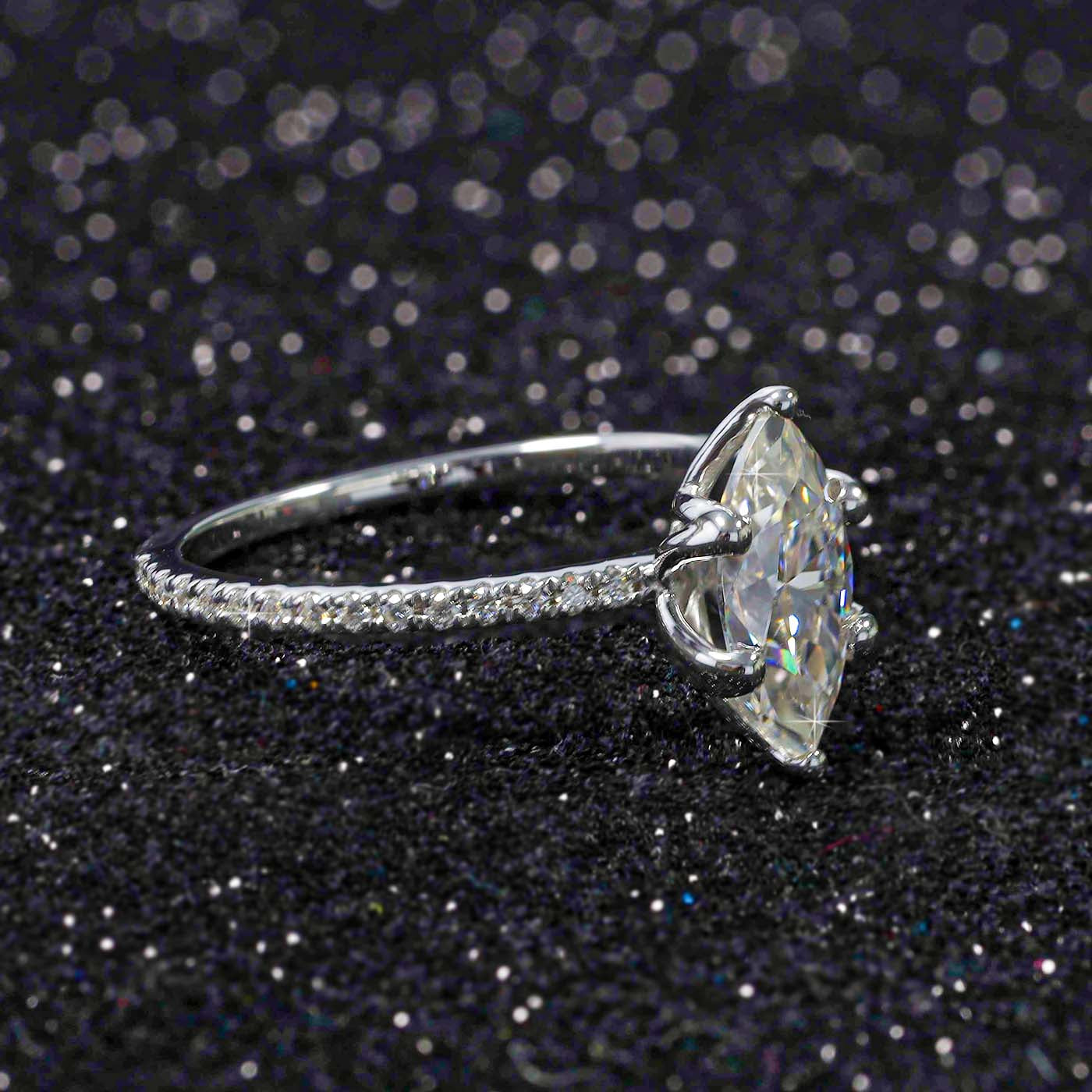 14K Gold Marquise Cut Diamond Prong Solitaire Engagement Ring