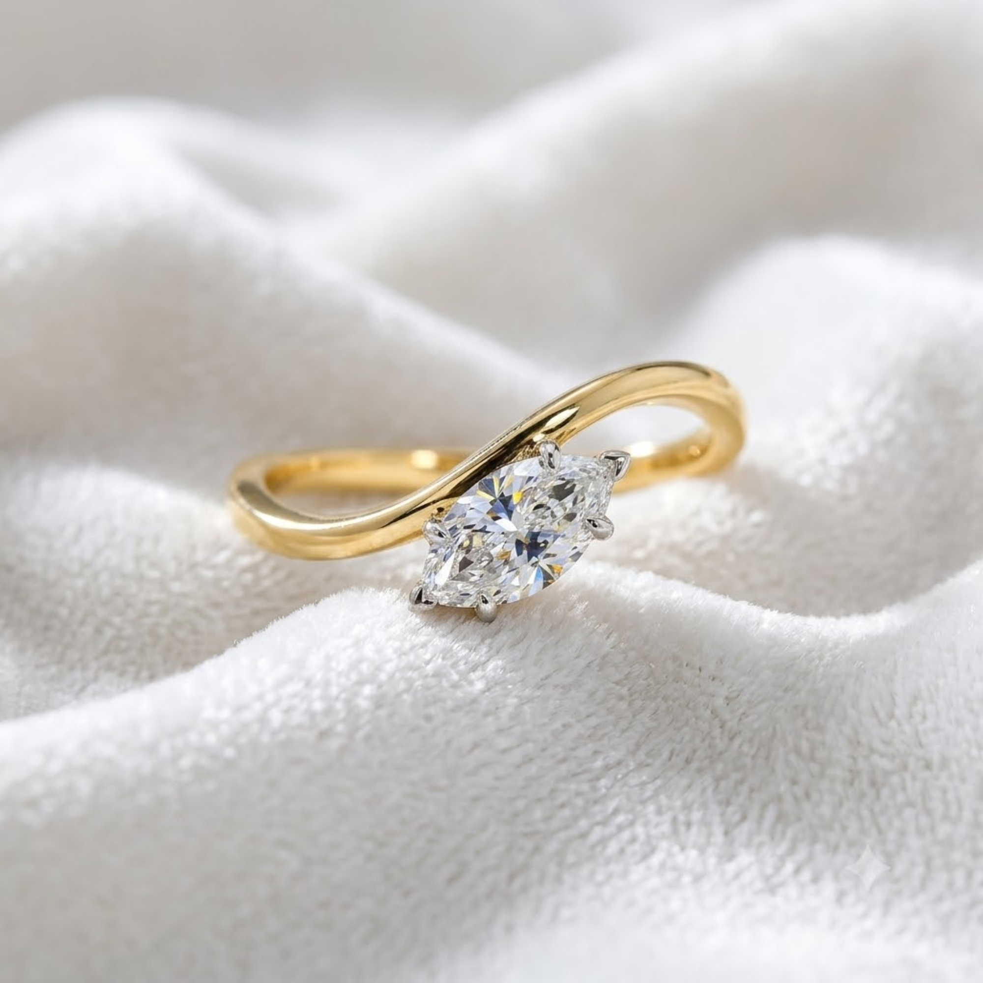 14K Gold Marquise Cut Diamond Solitaire Engagement Ring