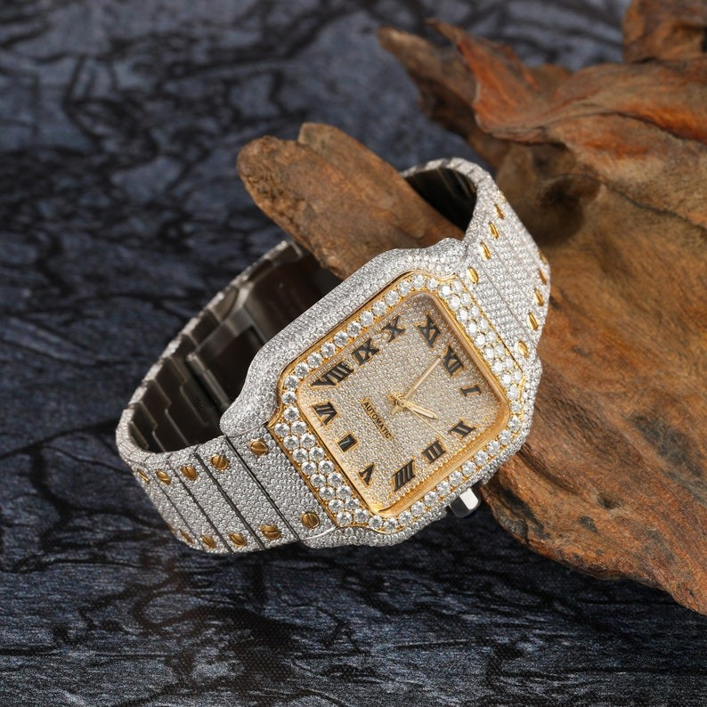 Moissanite With Roman Dial Hip Hop Watch for Men