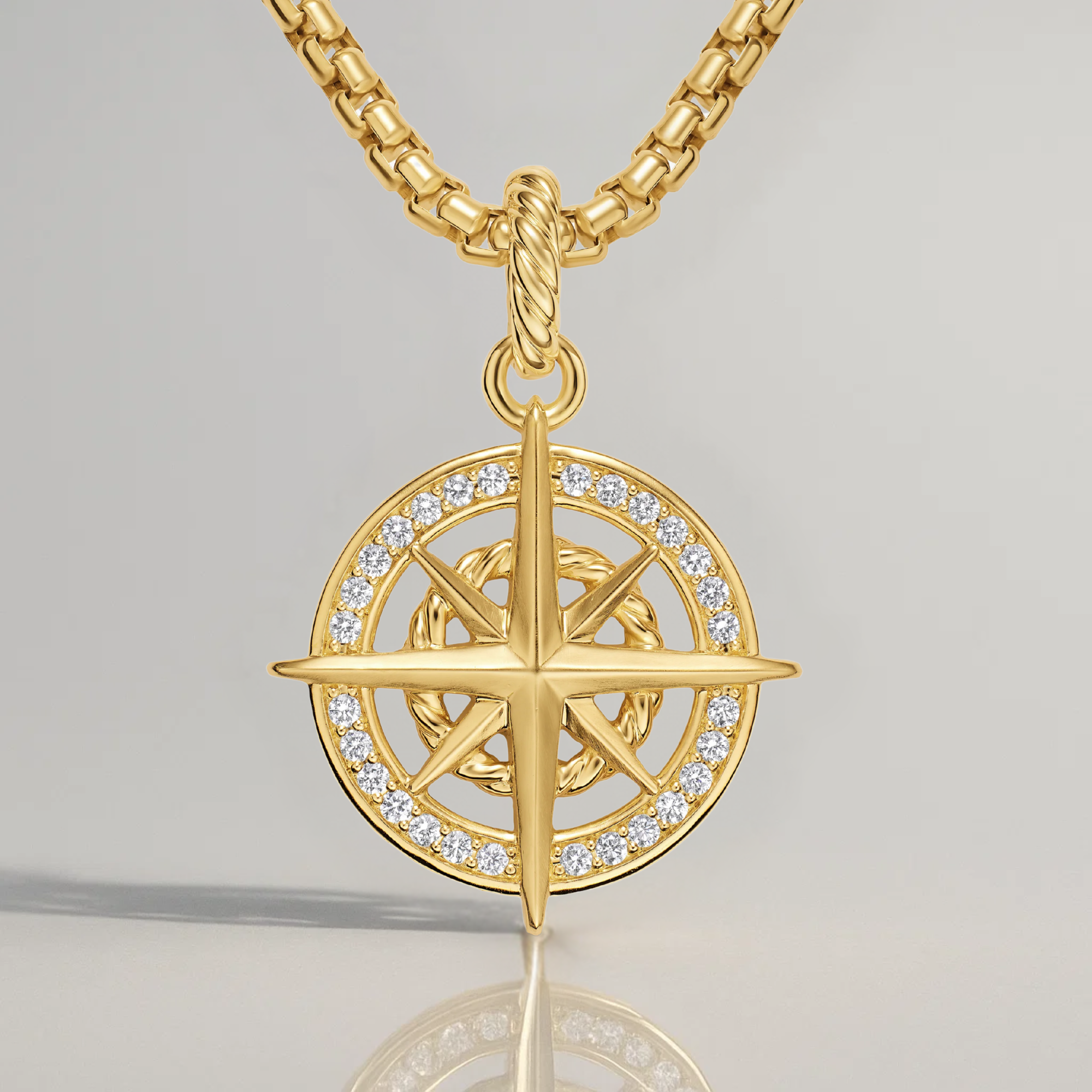 14K Solid Gold Nautical Directional Compass Necklace 
