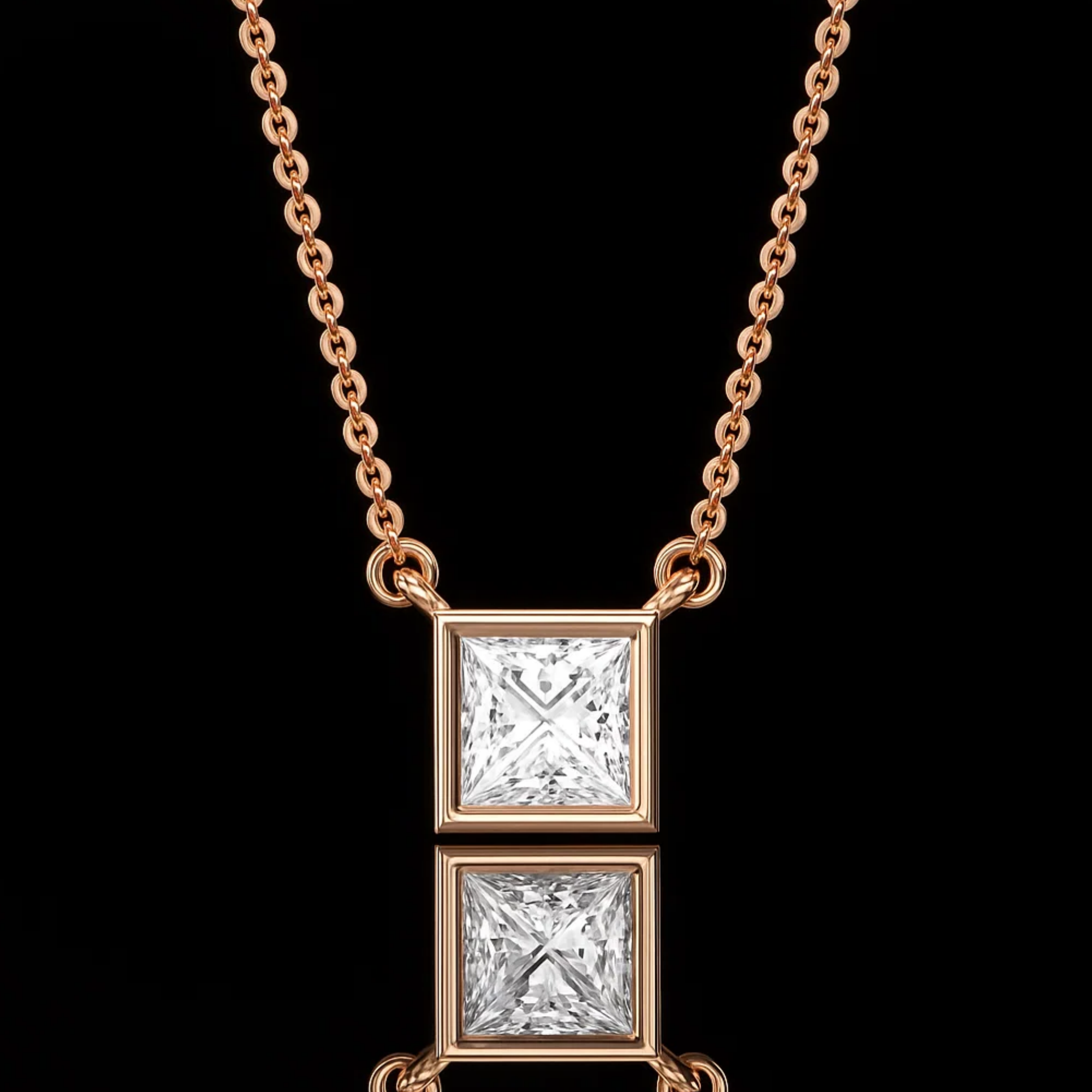 14K Gold Princess Bezel Tennis Necklace