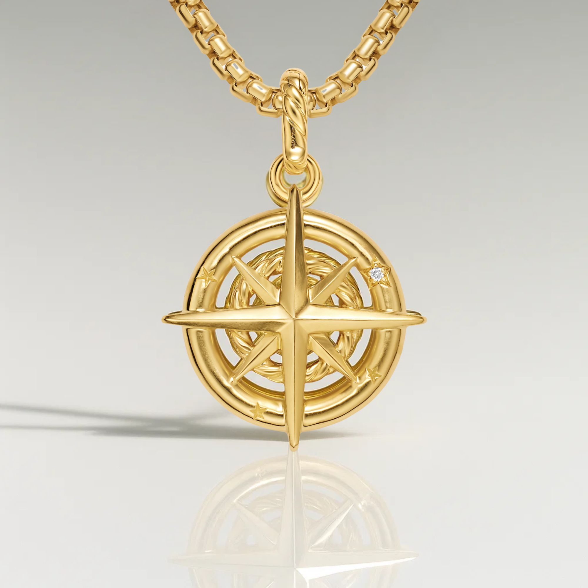 14K Solid Gold Nautical Directional Compass Necklace 