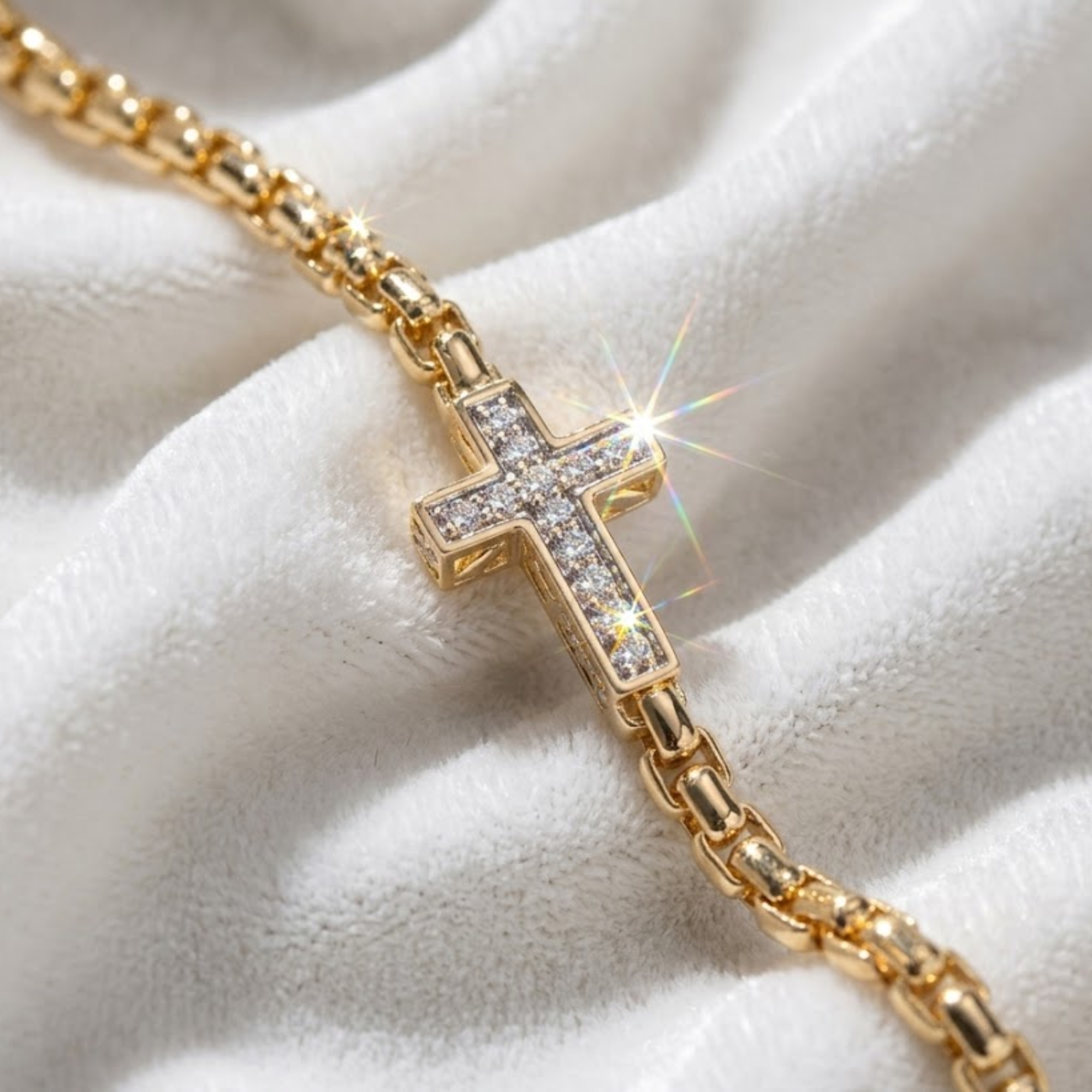 14K Solid Gold Diamond Cross Bracelet Religious Jewelry