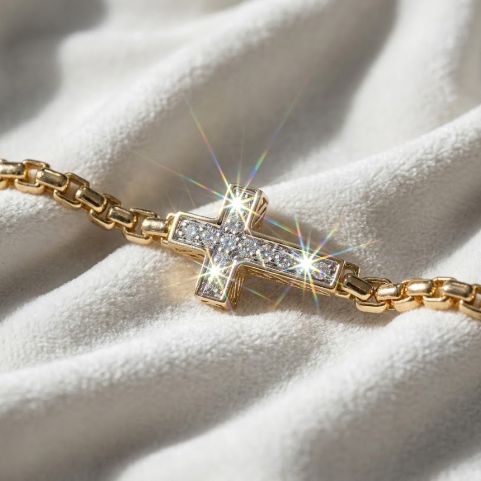 14K Solid Gold Diamond Cross Bracelet Religious Jewelry