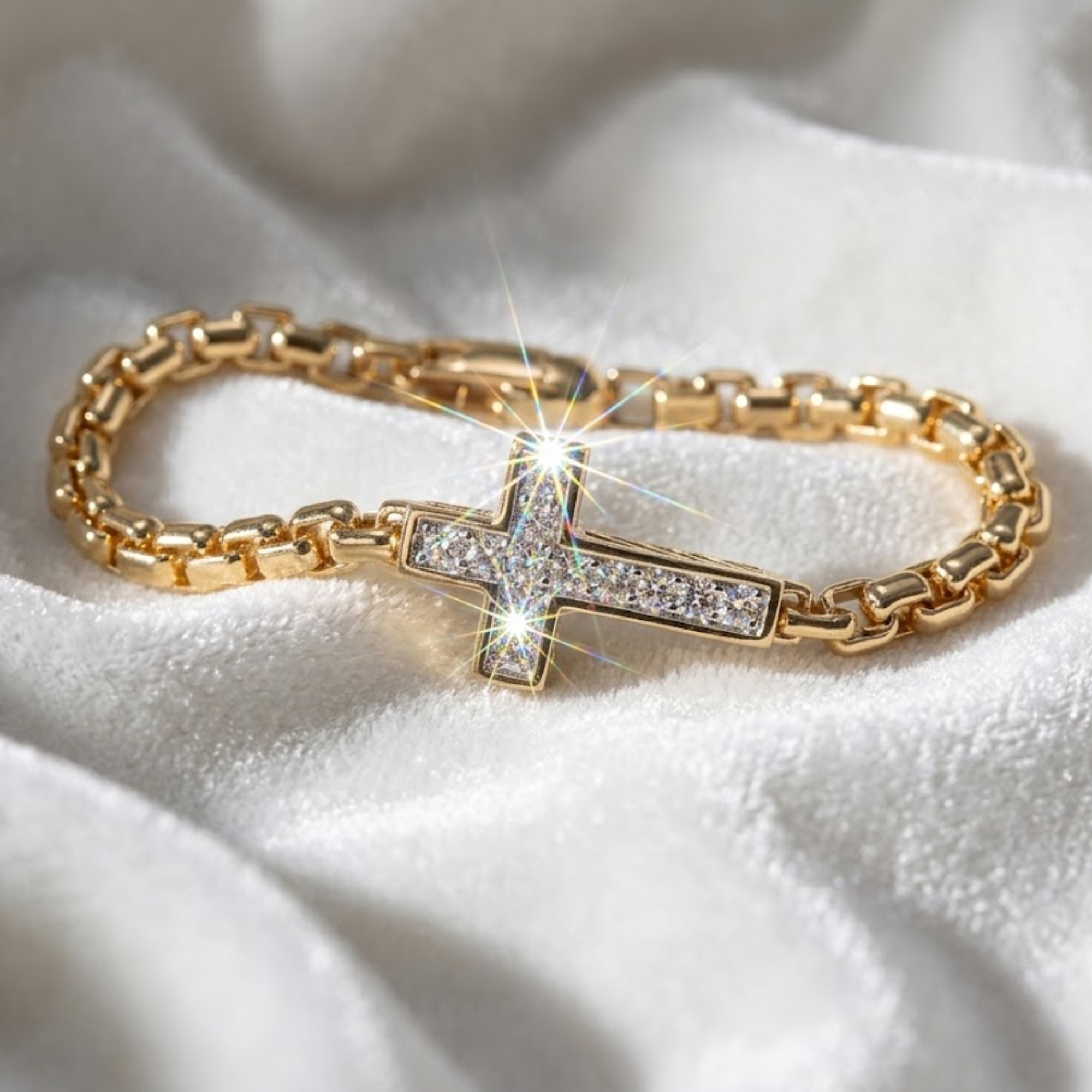 14K Solid Gold Diamond Cross Bracelet Religious Jewelry