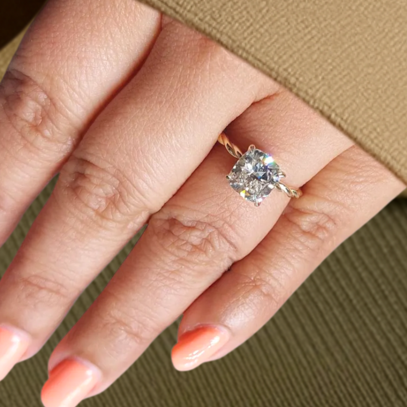 14K Gold 2.0 CT Cushion Cut Engagement Ring