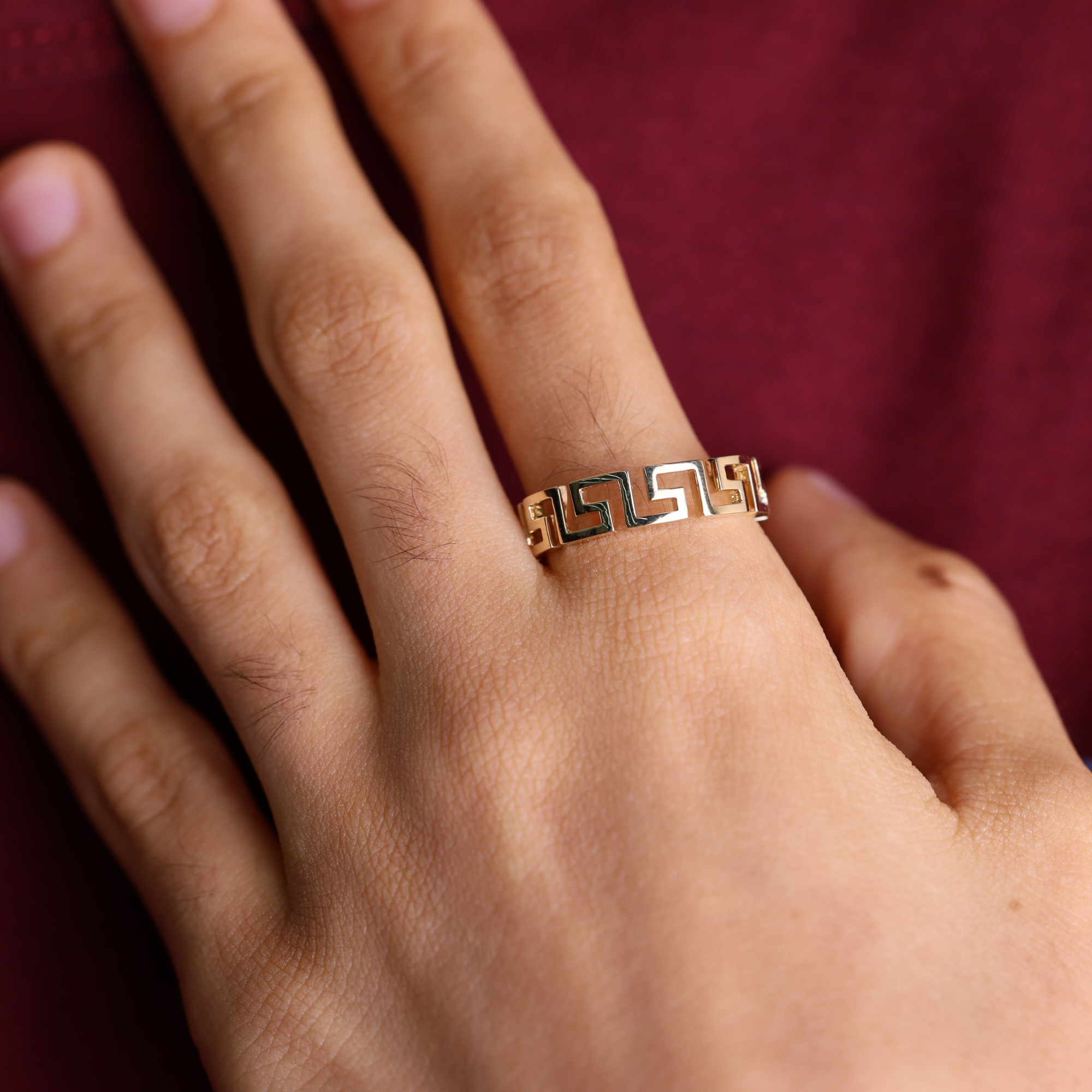 14K Gold Greek Key Ring I Geometric Greek Key Ring