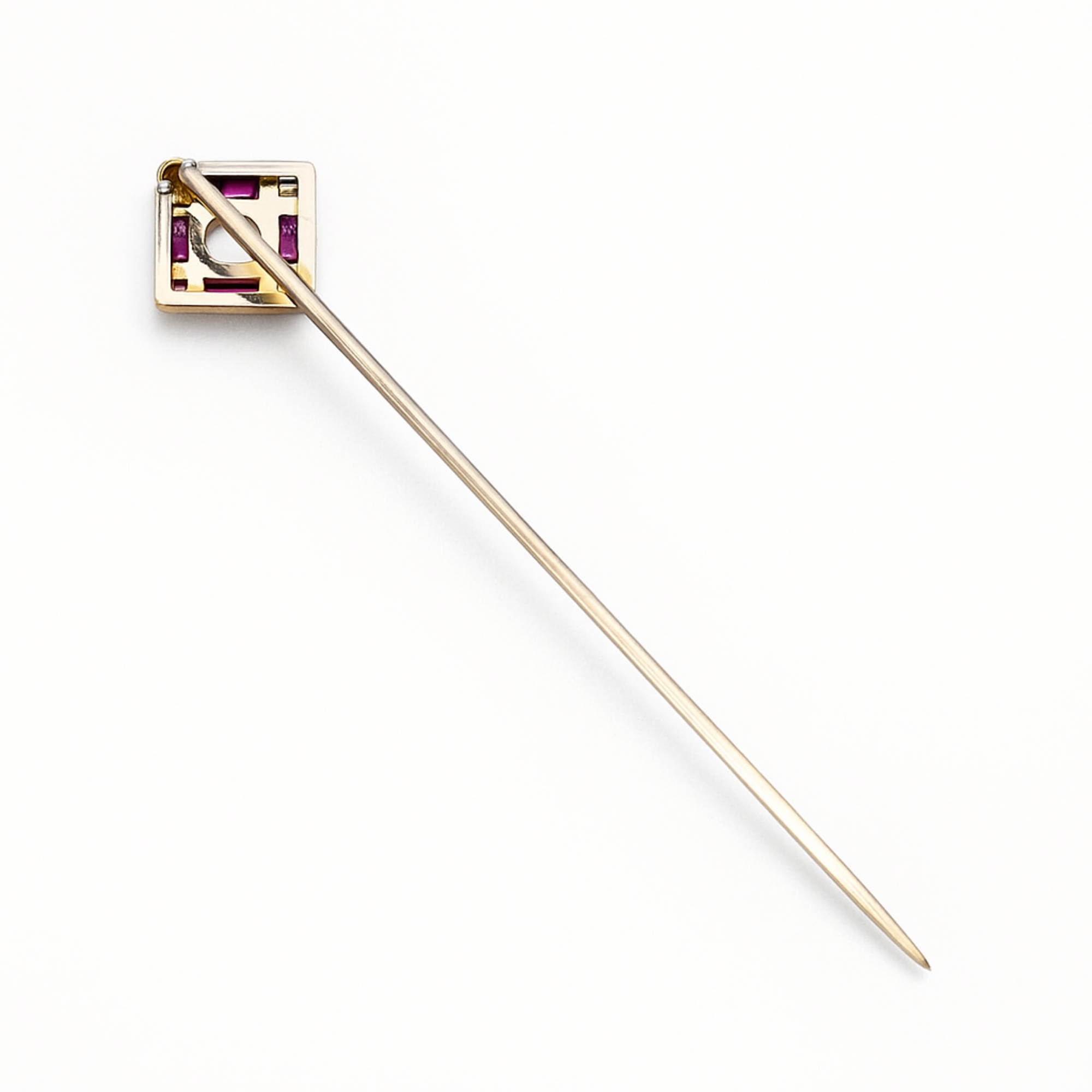 14K Gold Baguette Cut Gemstones Vintage Ruby and Diamond Brooch