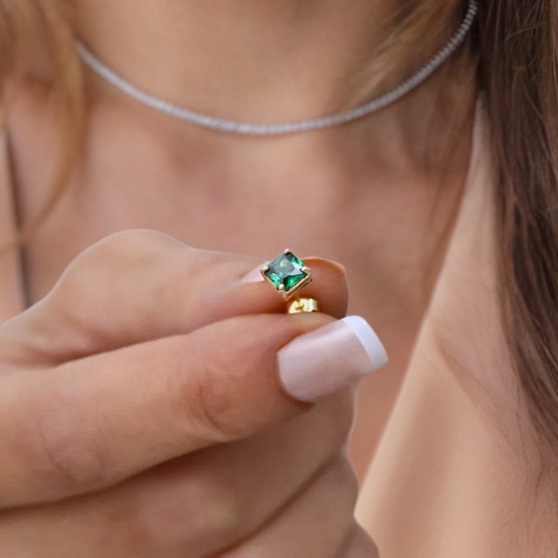 14K Square Emerald Stud Earrings 14K Solid Gold, May Birthstone Earrings