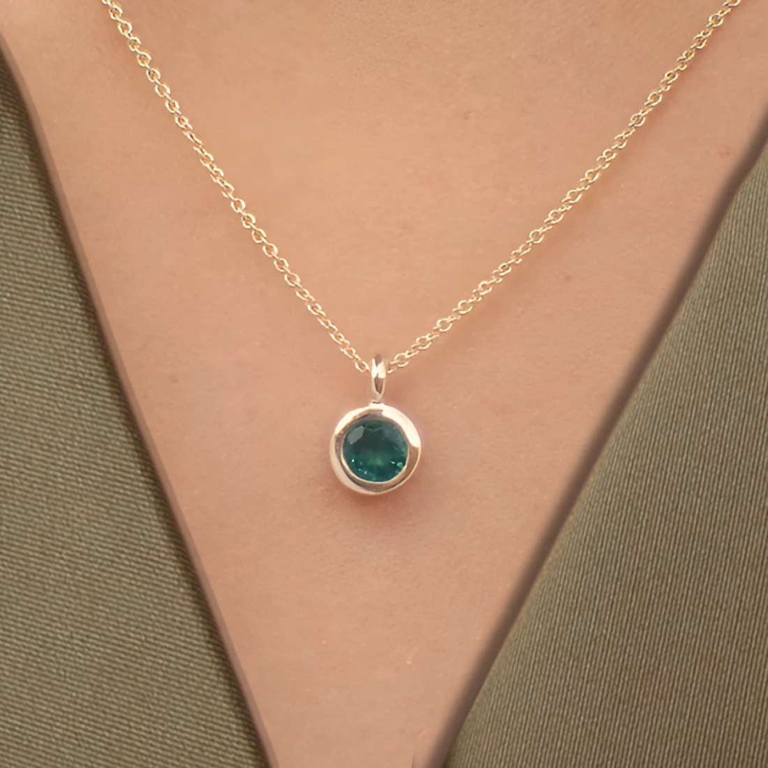 0.14 CT 14K Gold Emerald Necklace | Emerald Stone Necklace | May Birthstone