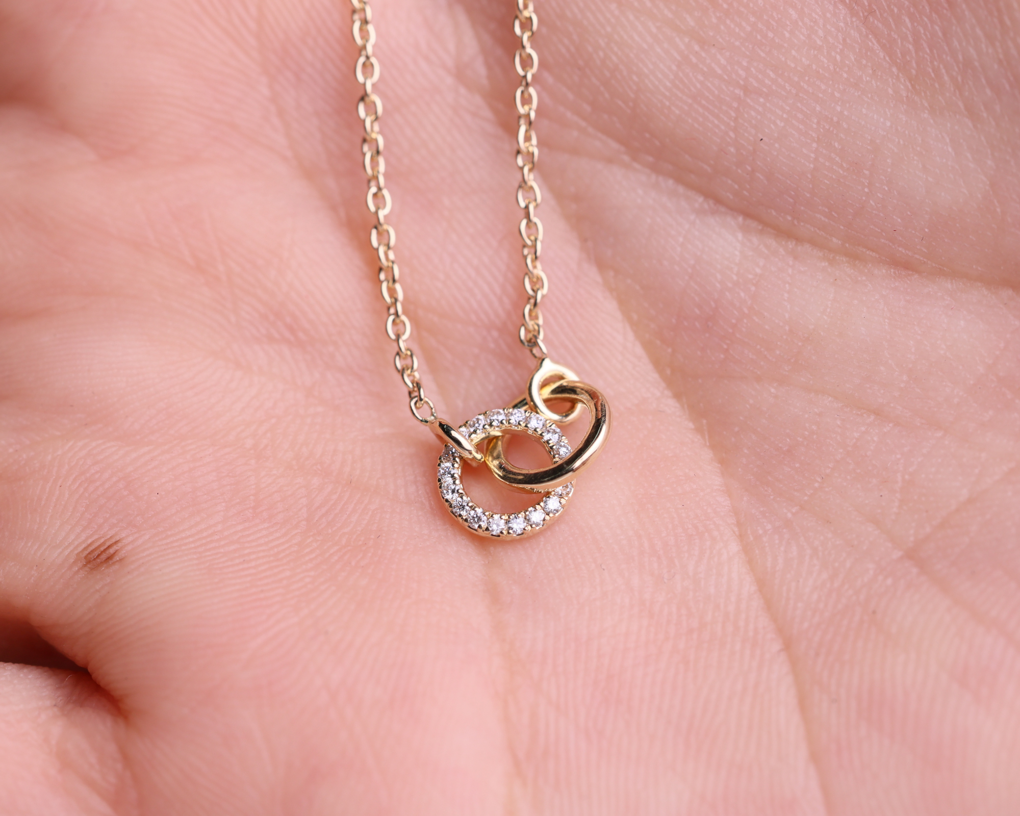 0.05 Ctw Diamond Intertwined Circle Necklace in 14K Solid Gold