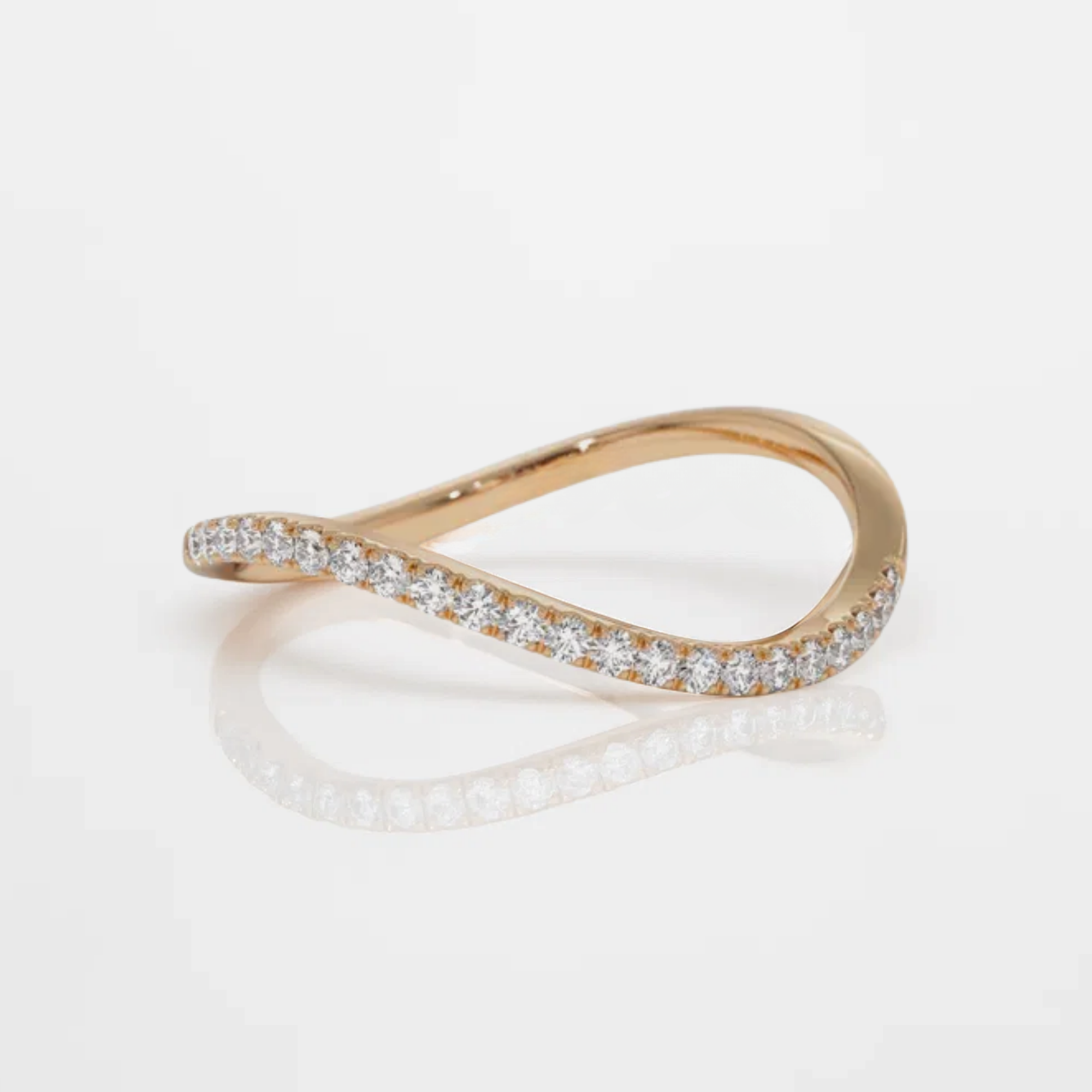 14K Solid Gold 0.11 ctw Minimalist Curve Half Eternity Ring