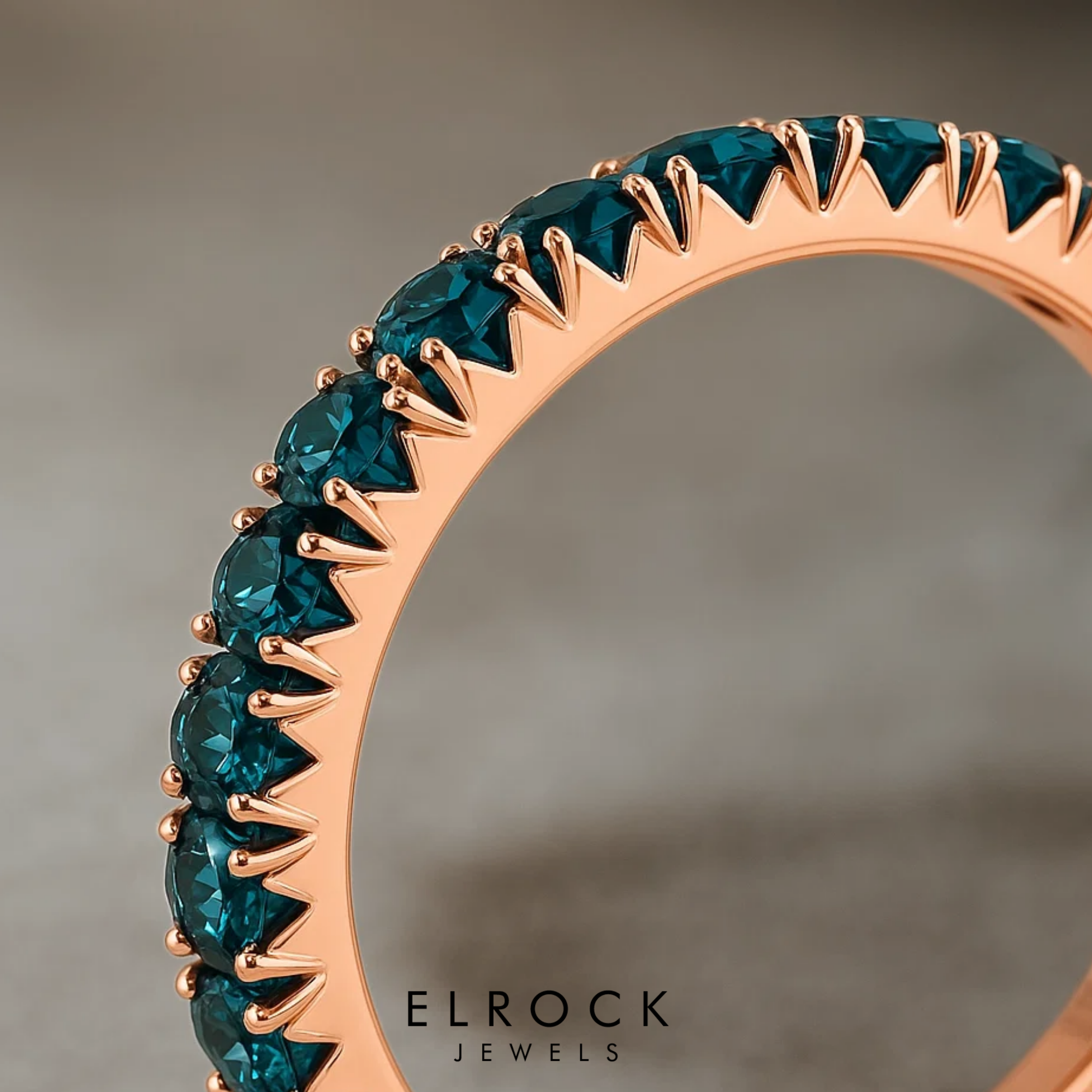 14K Teal Sapphire Ring, Blue Sapphire Full Eternity Band.