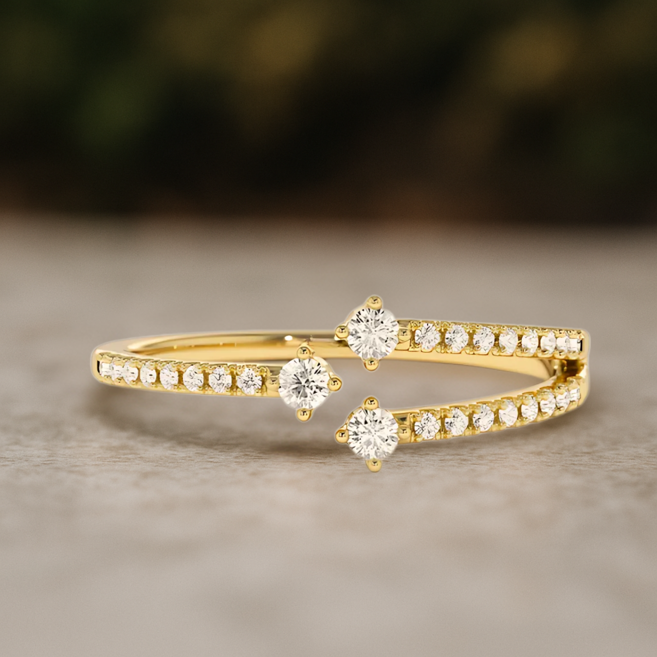 14k Solid Gold Unique Diamond Crossover Ring for Women