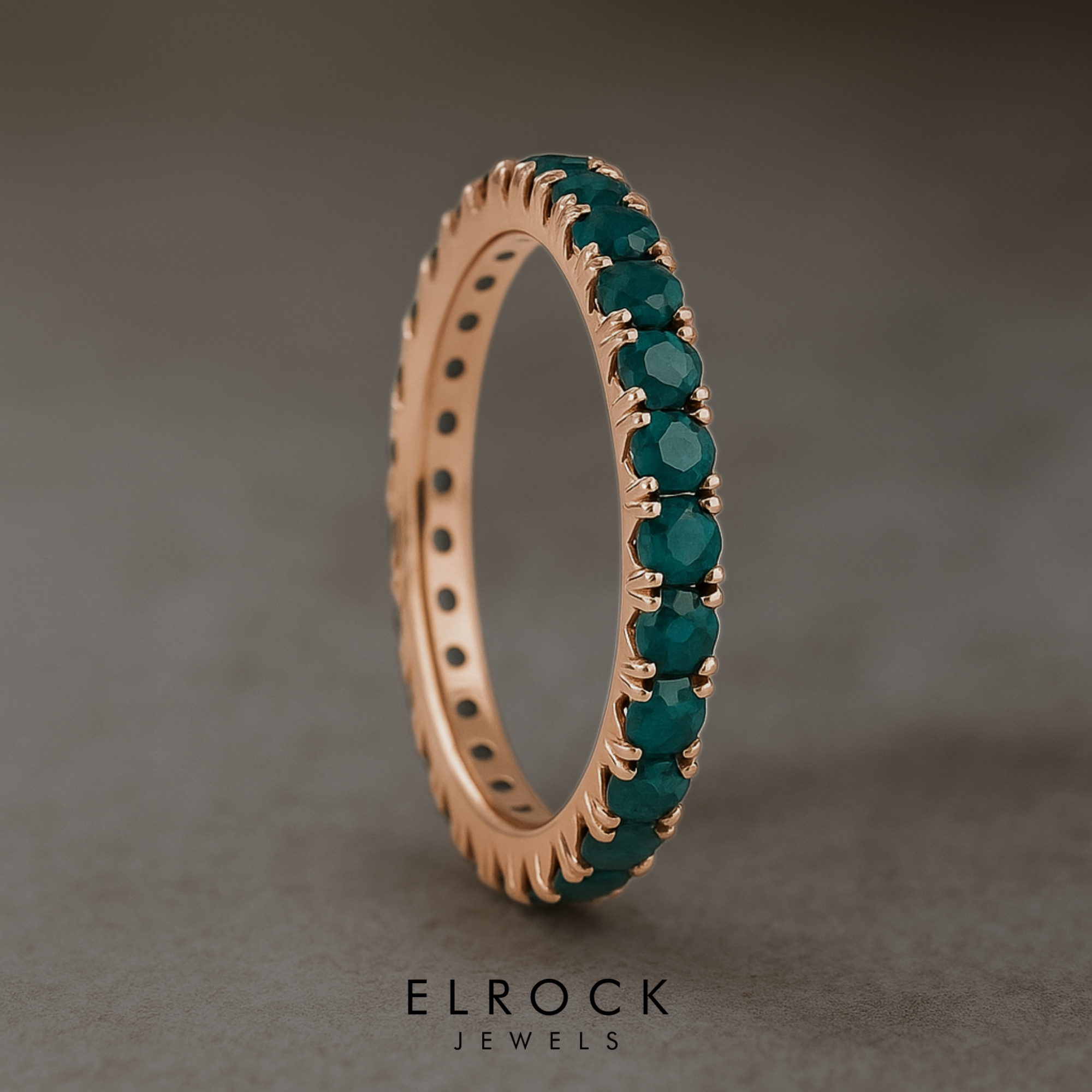 14K Teal Sapphire Ring, Blue Sapphire Full Eternity Band.