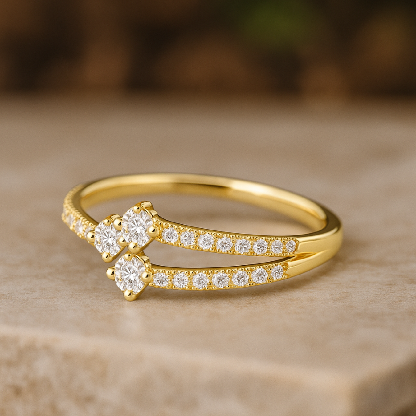 14k Solid Gold Unique Diamond Crossover Ring for Women
