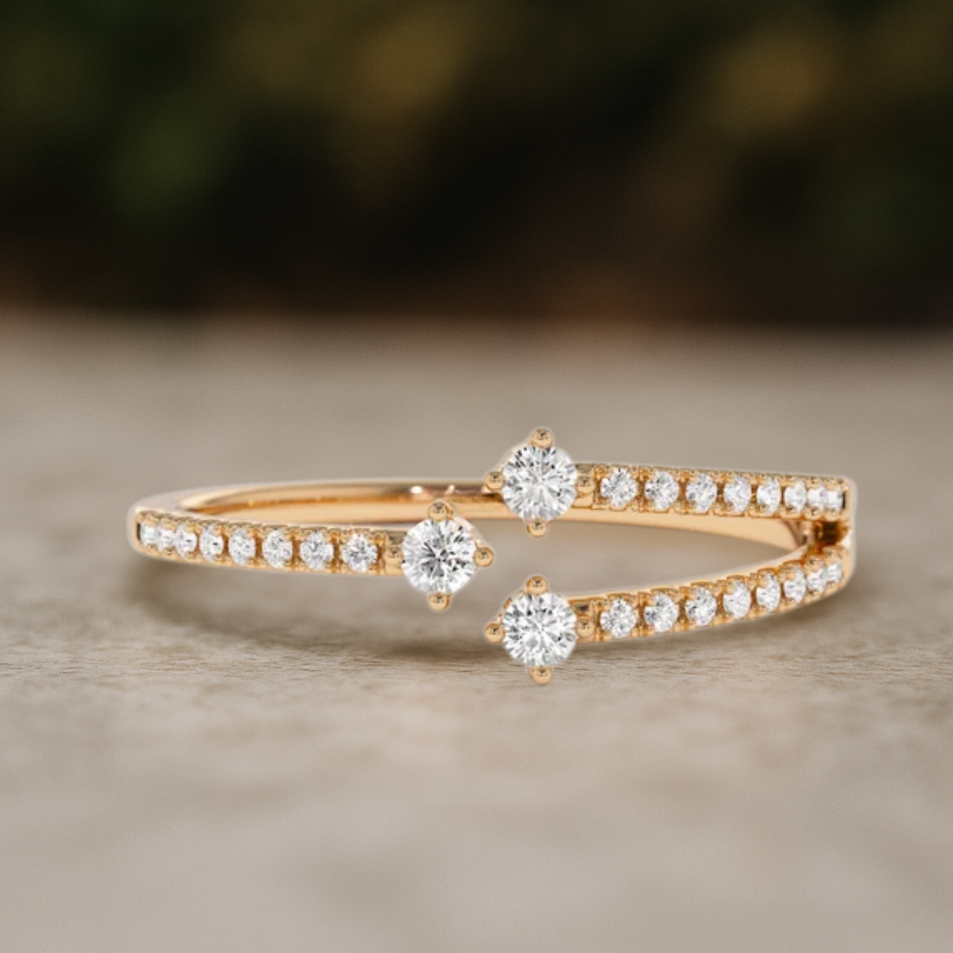 14k Solid Gold Unique Diamond Crossover Ring for Women