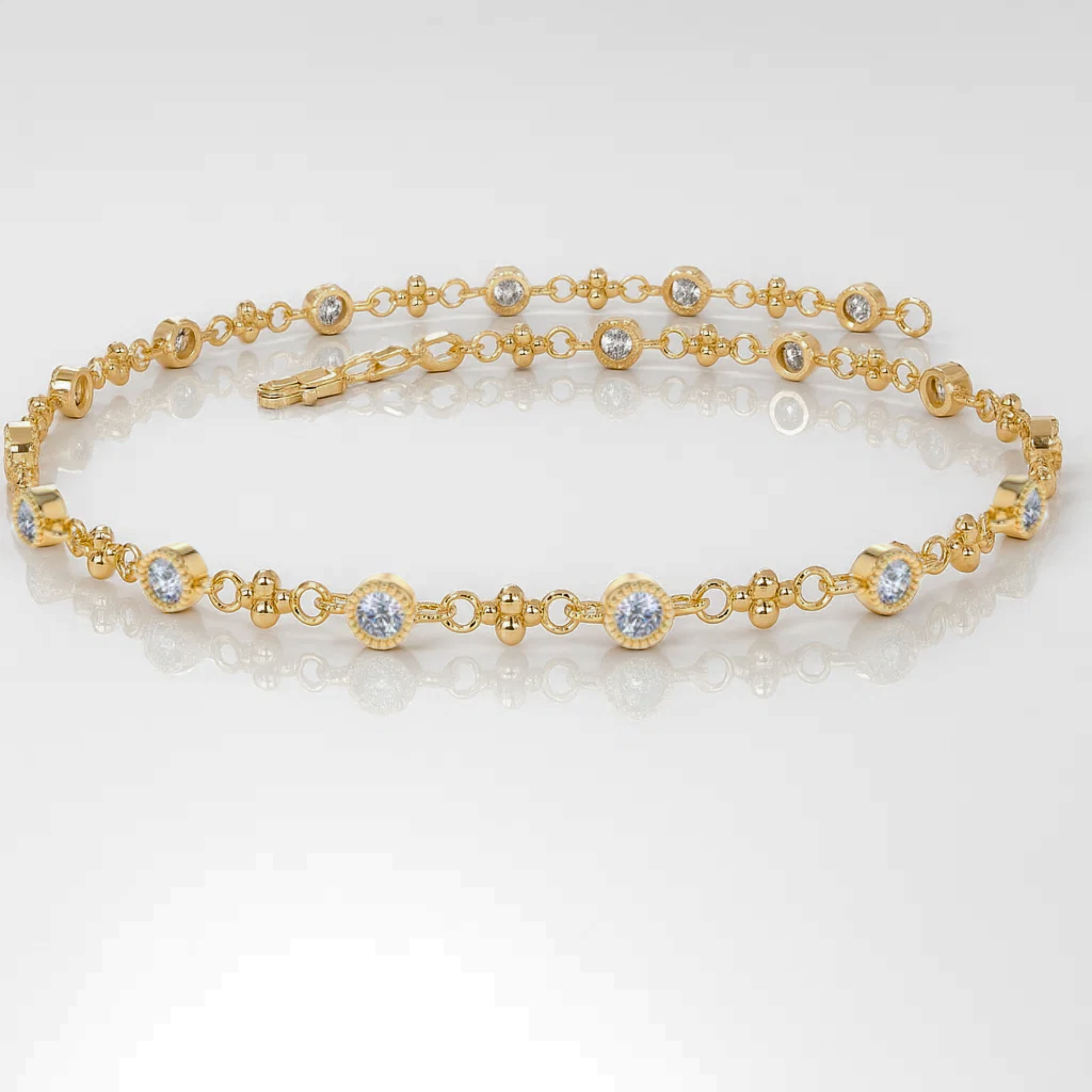 14k Gold Art Deco Bezel Setting Diamond Bracelet 