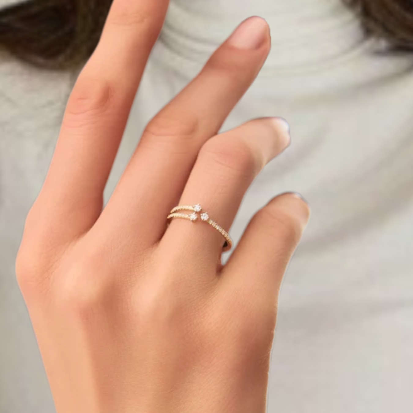 14k Solid Gold Unique Diamond Crossover Ring for Women