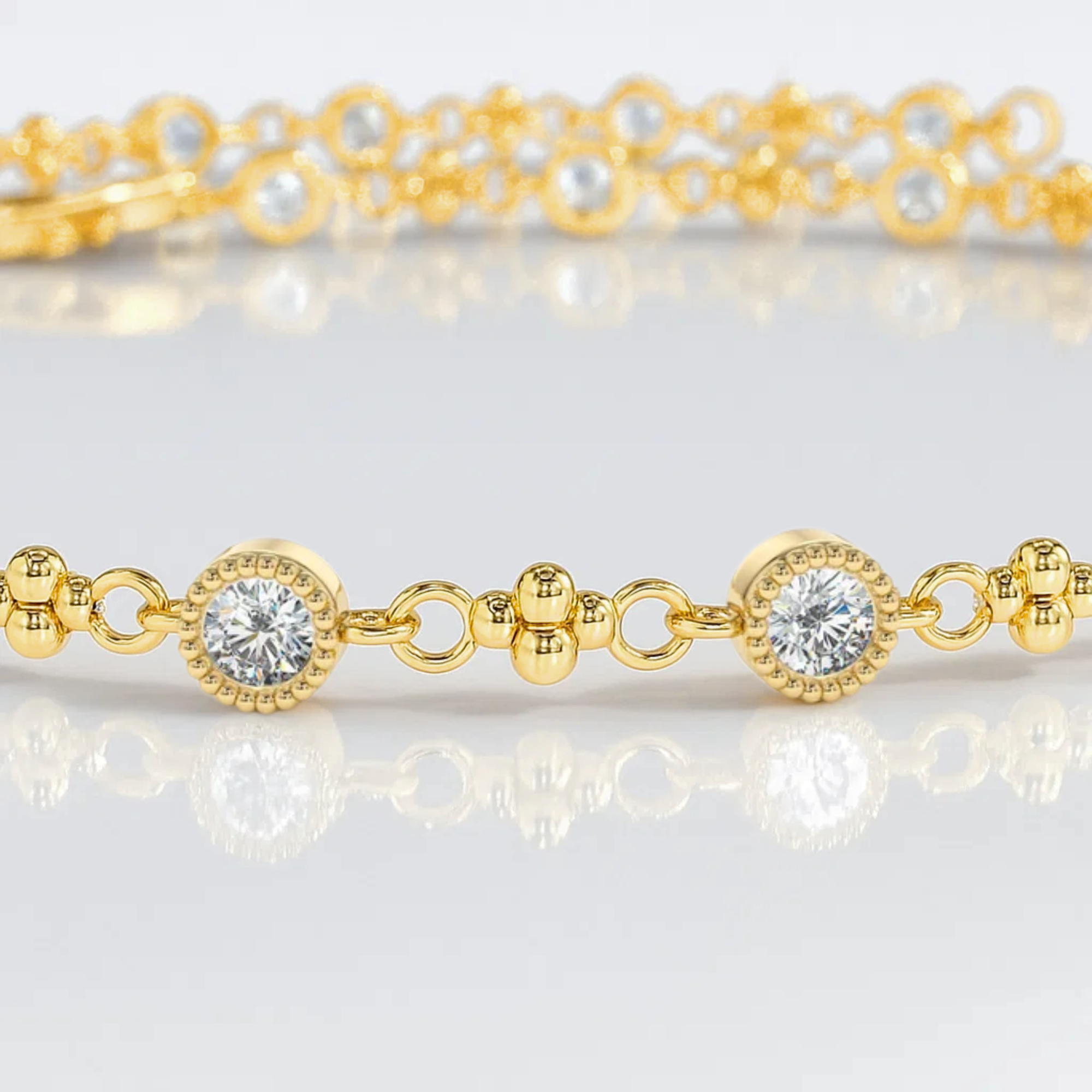 14k Gold Art Deco Bezel Setting Diamond Bracelet 