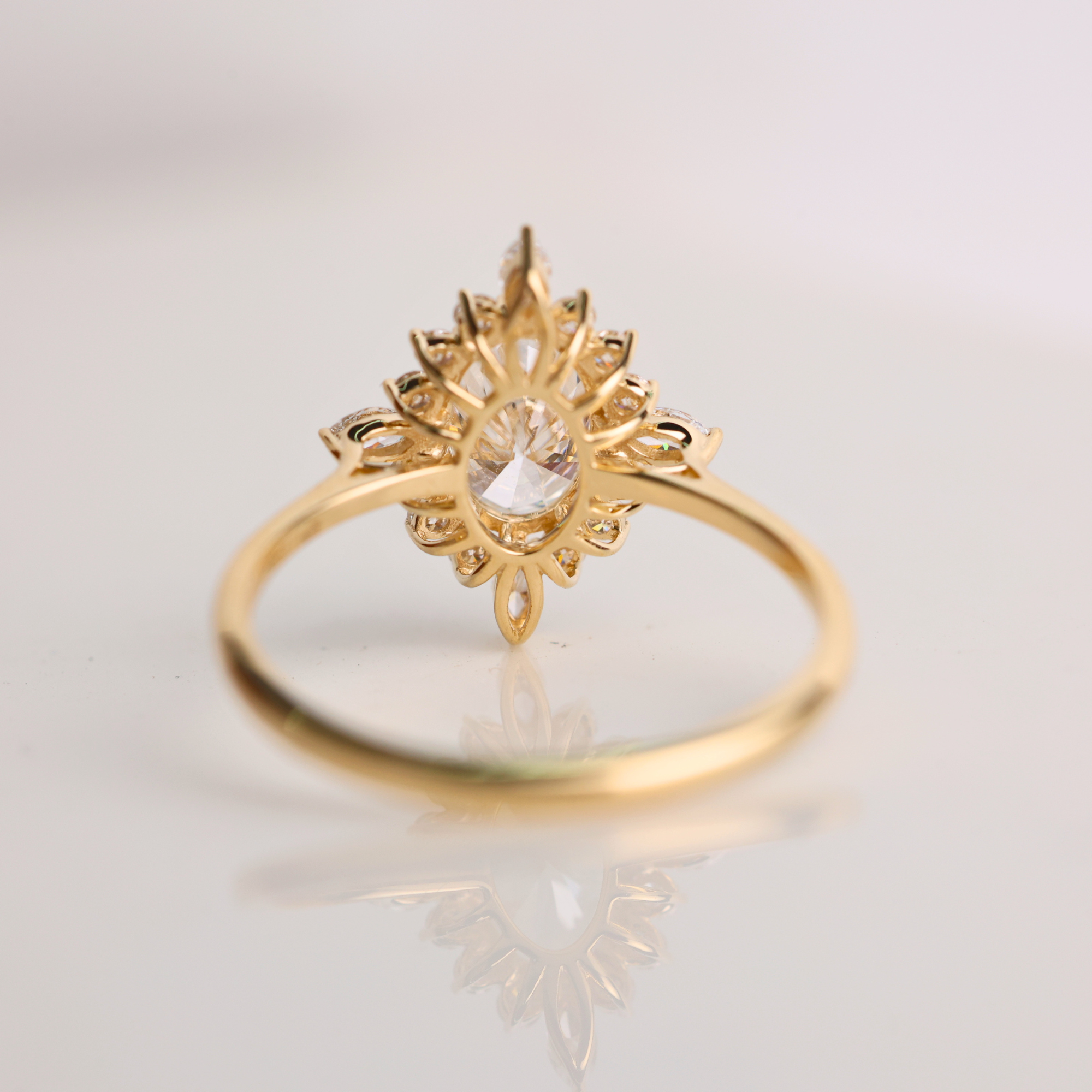14K Gold Oval Lab Grown Vintage Style 1.23 Ct Lab Grown Ring