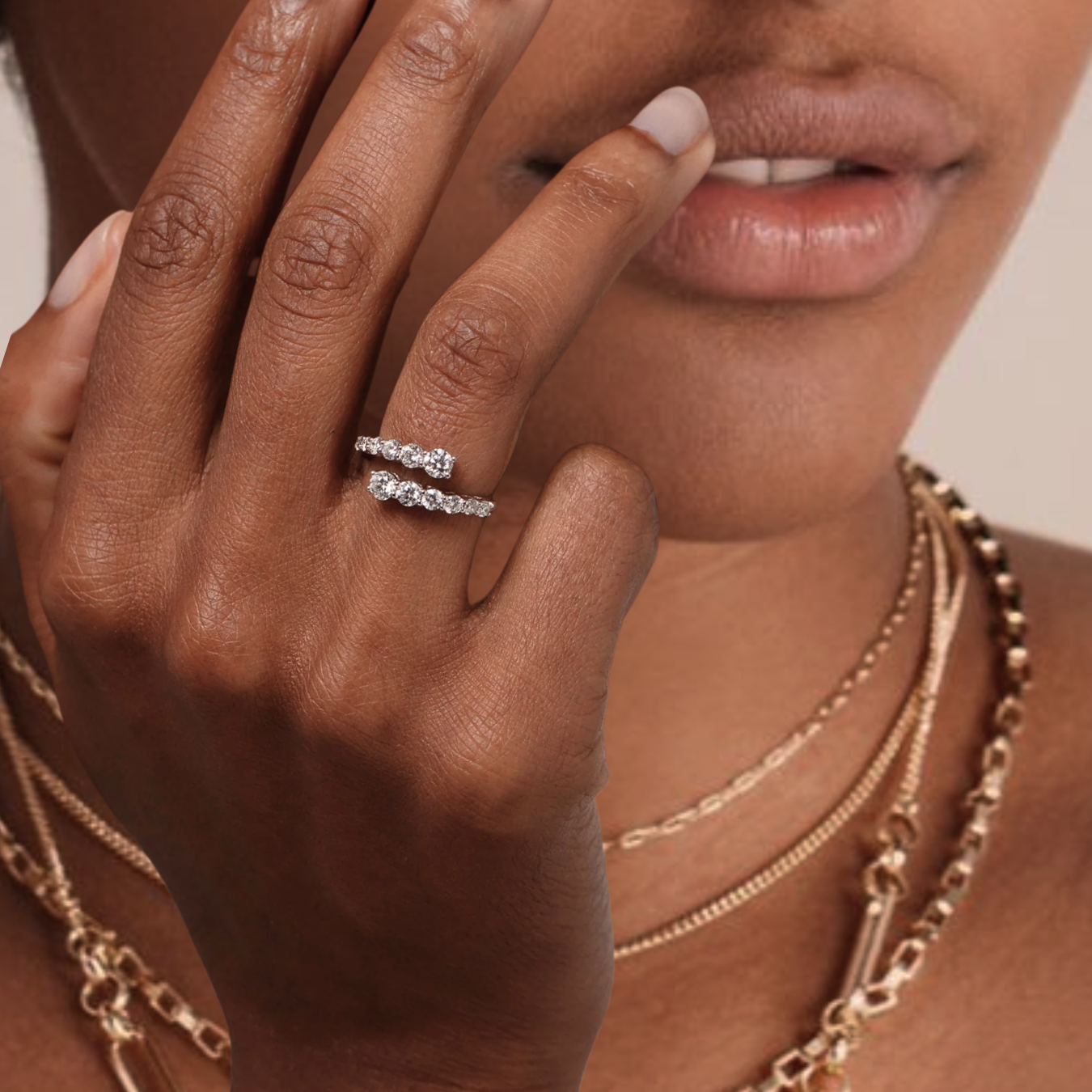 14K Round Diamond Cuff Ring, Graduating Diamond Ring, Gold Open Cuff Band
