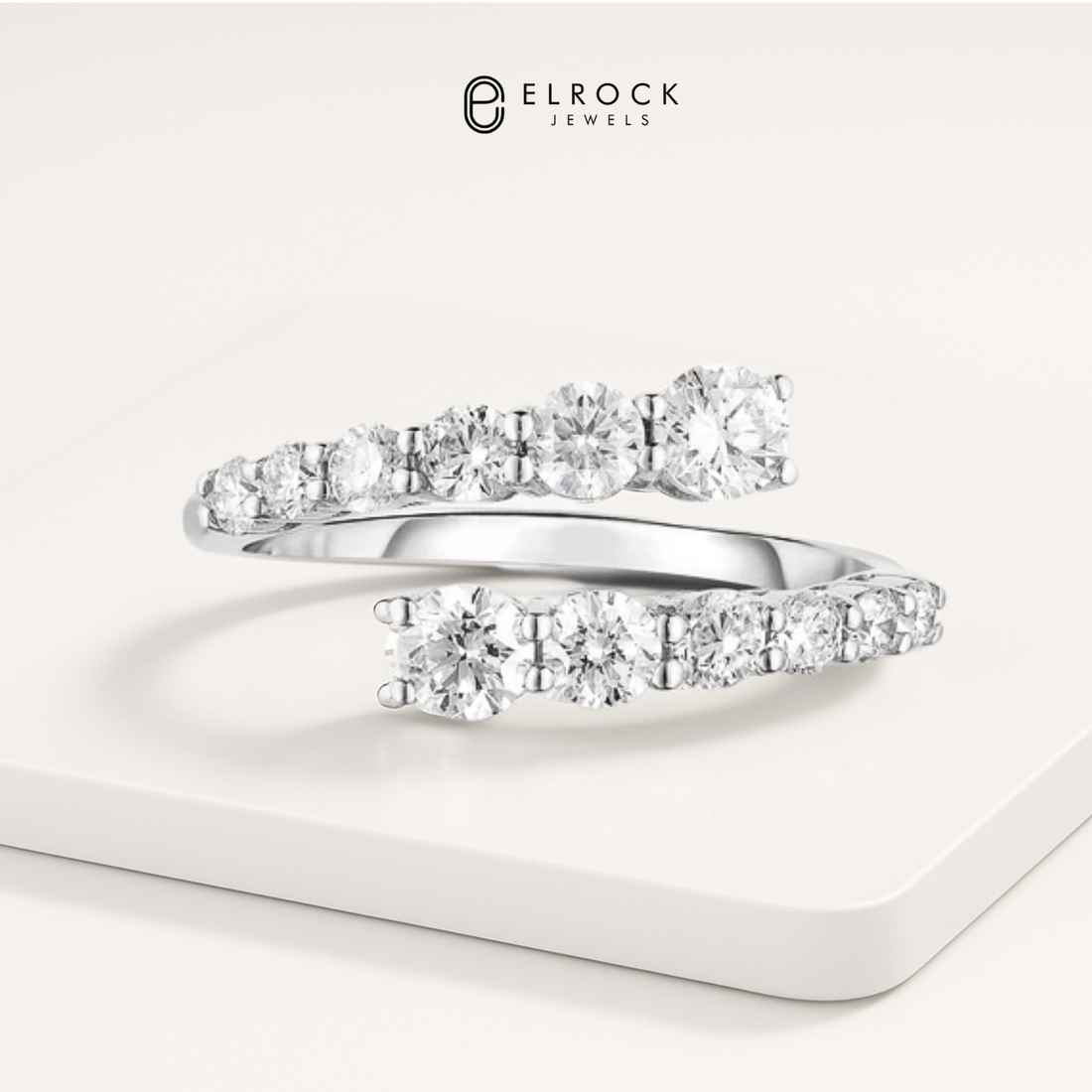 14K Round Diamond Cuff Ring, Graduating Diamond Ring, Gold Open Cuff Band