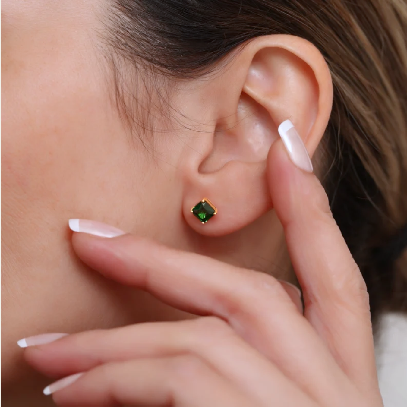 Square Emerald Stud Earrings, May Birthstone Earrings