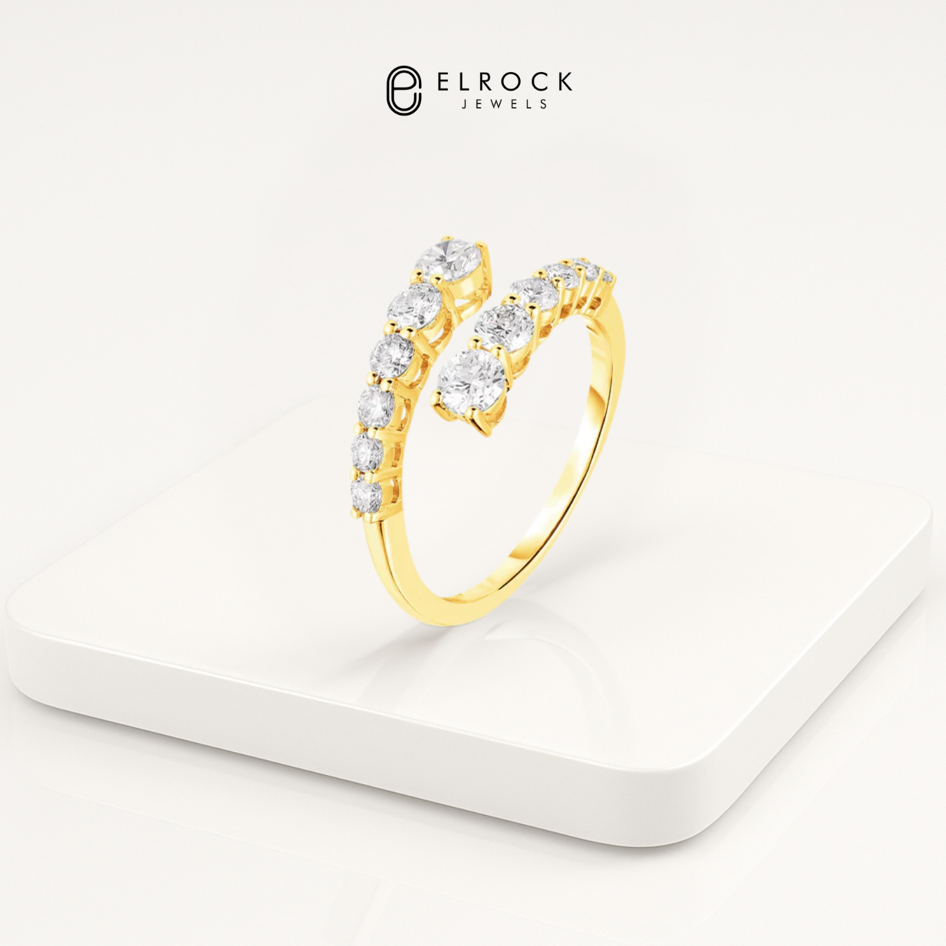 14K Gold Round Lab Grown Diamond Open Cuff Band
