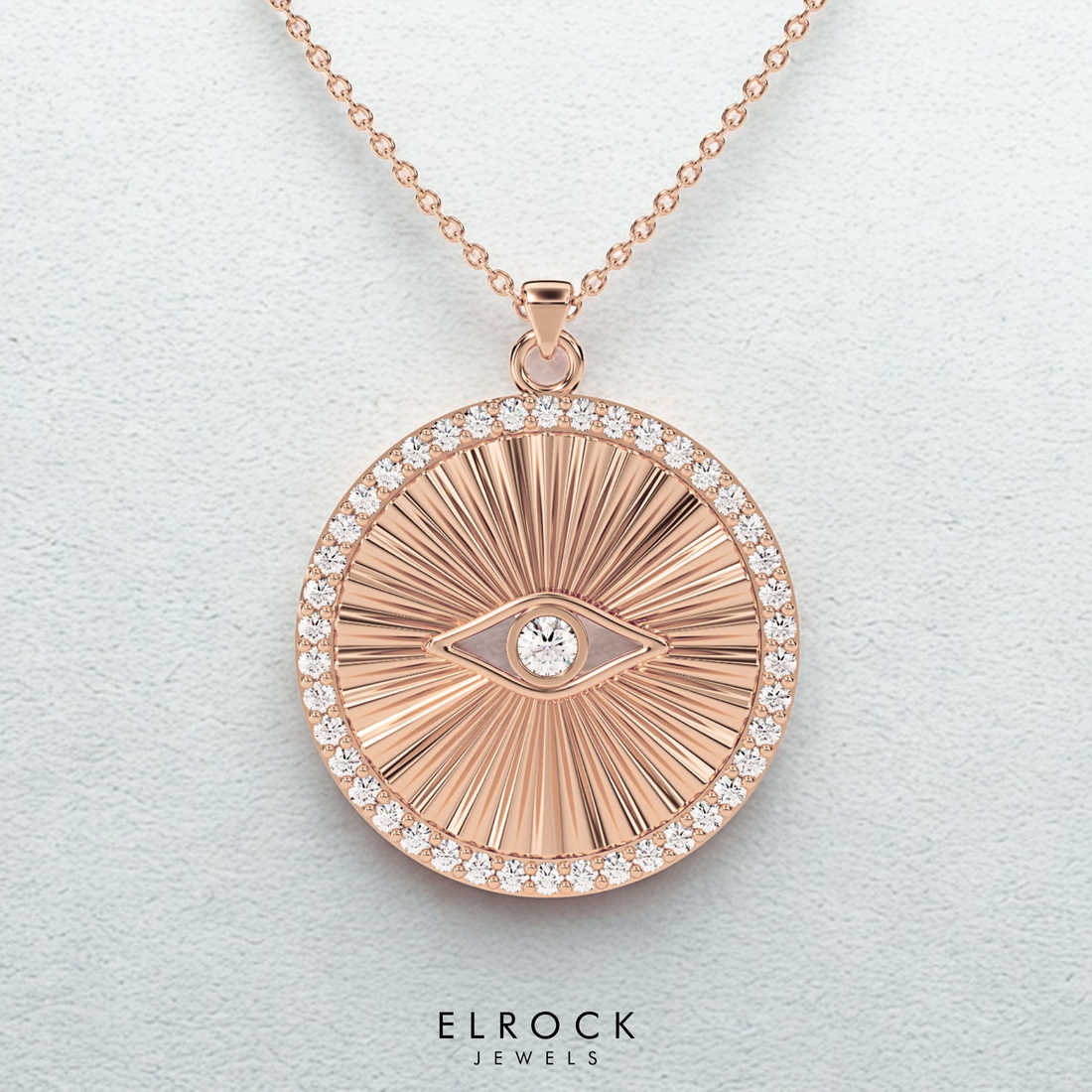 14K Solid Gold Diamond Evil Eye Pendant Necklace, Lab Grown Diamond Evil Eye Jewelry