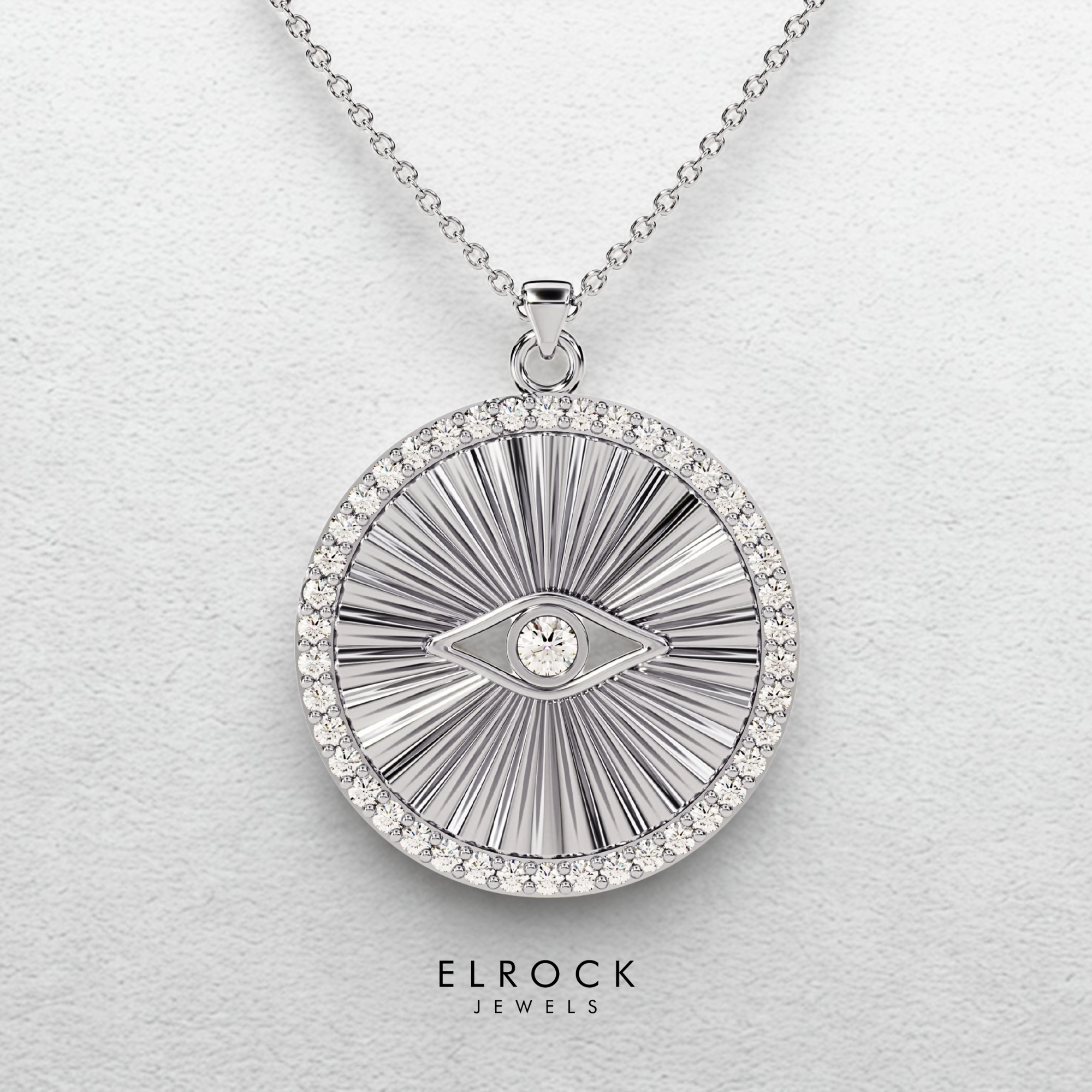 14K Solid Gold Diamond Evil Eye Pendant Necklace