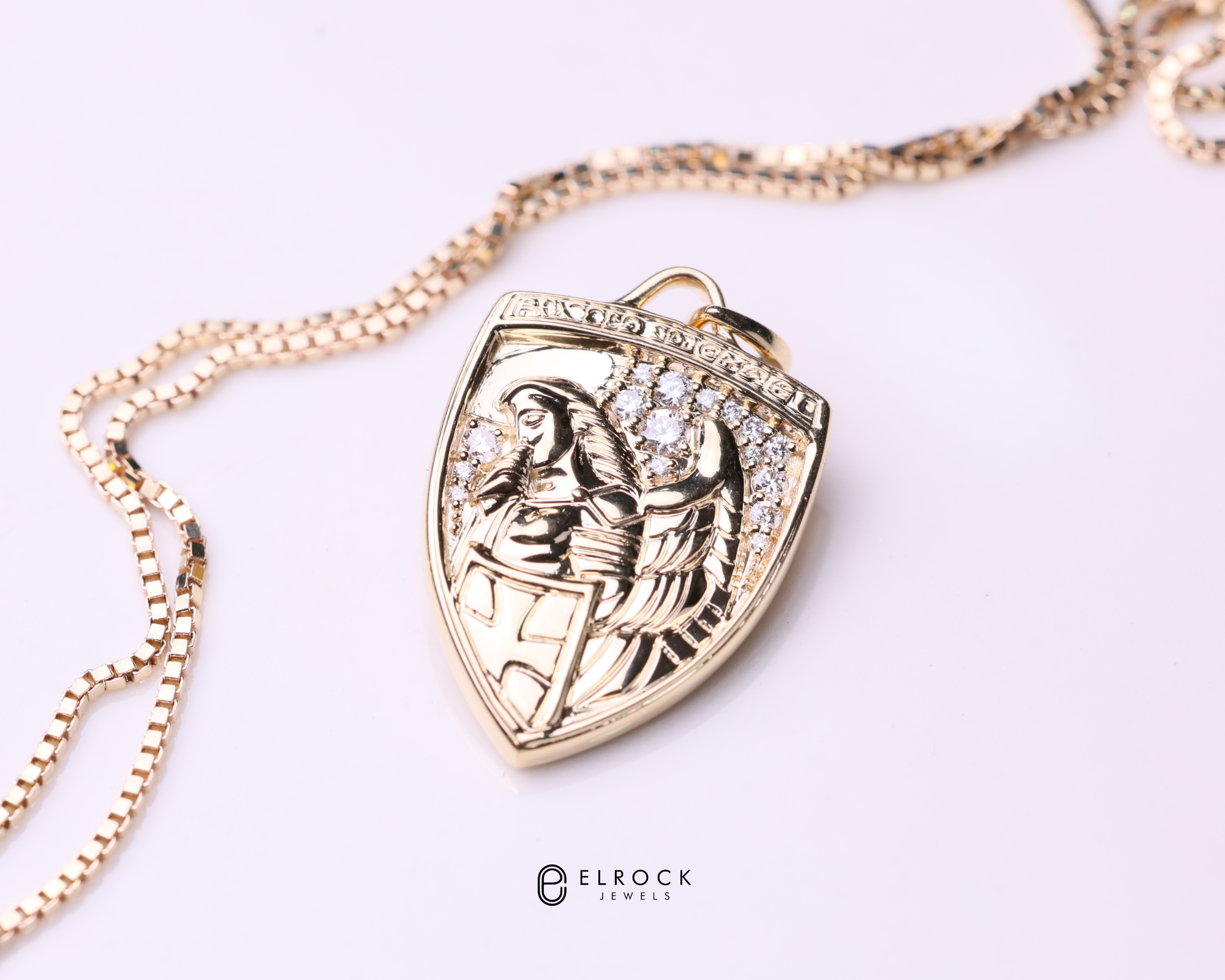 14K Gold St Michael Medallion Necklace with Lab Grown Diamonds