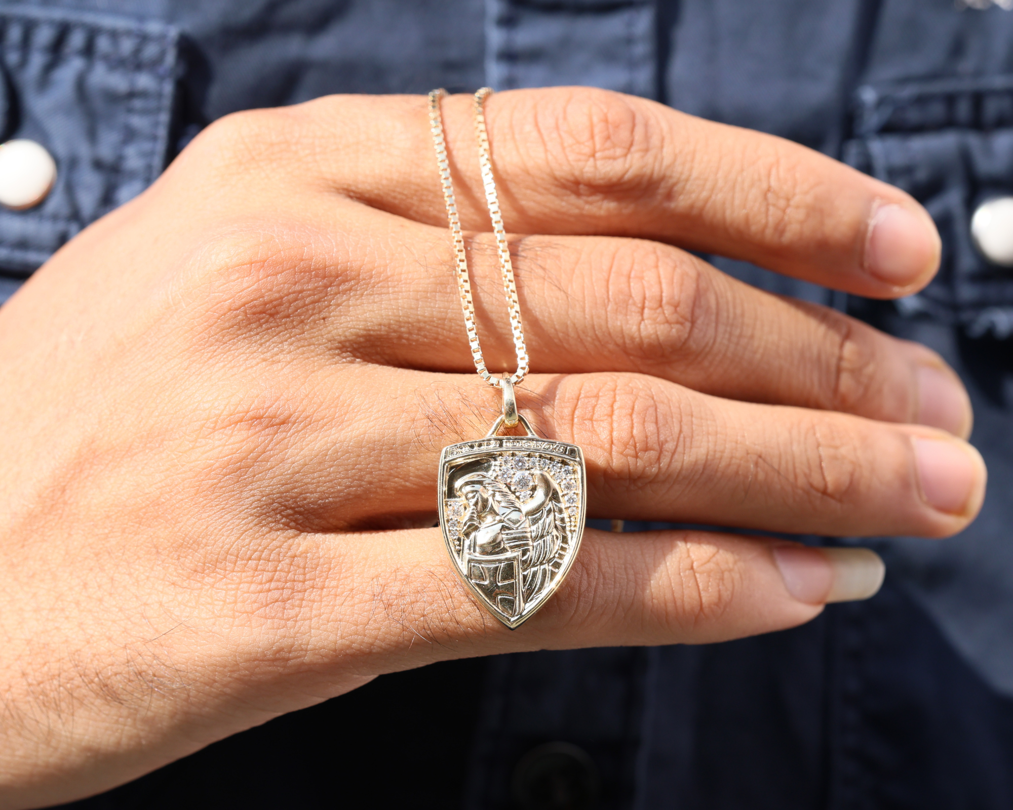 14K Gold St Michael Medallion Necklace with Lab Grown Diamonds