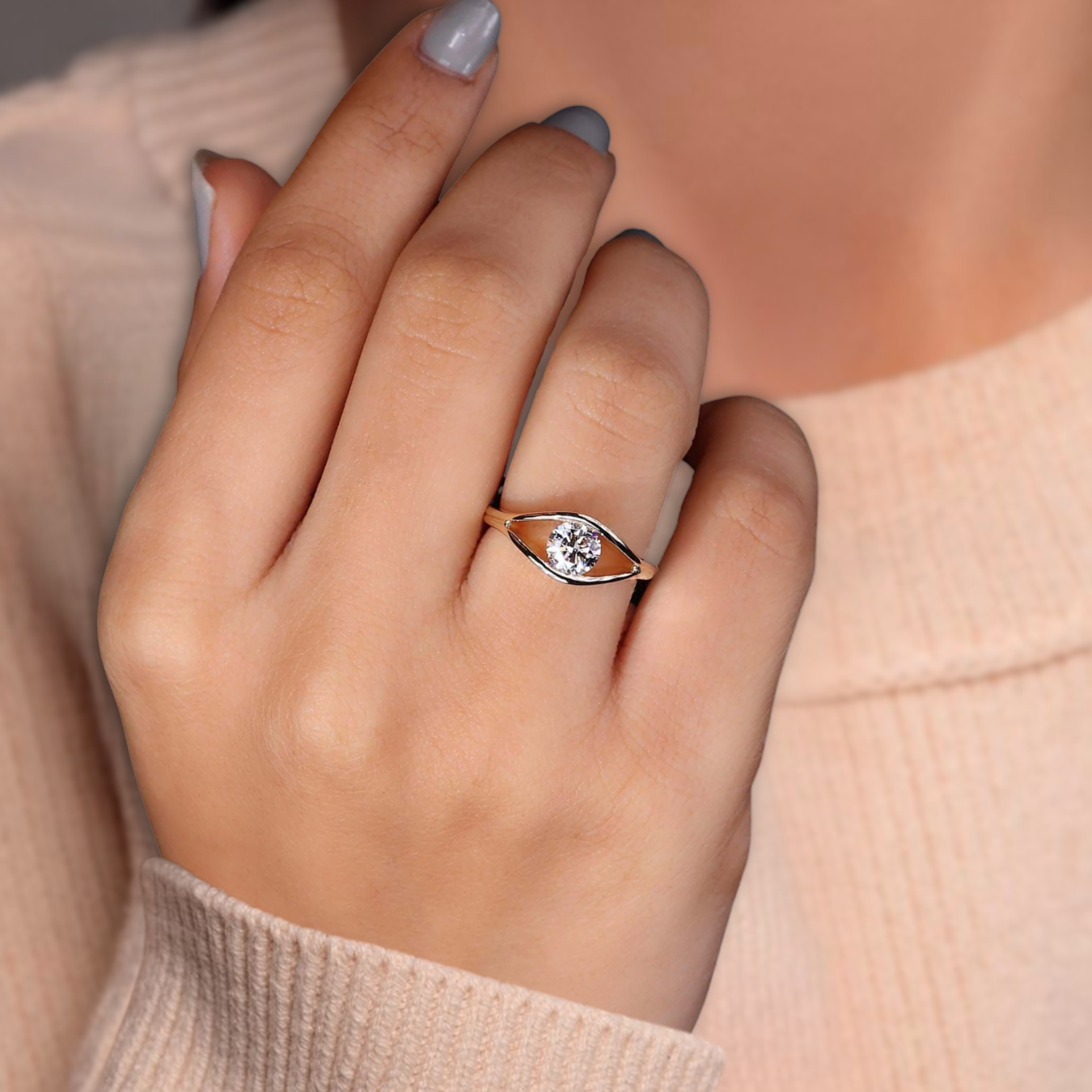14K Gold 1.0 CT Round Lab Created Diamond Engagement Ring