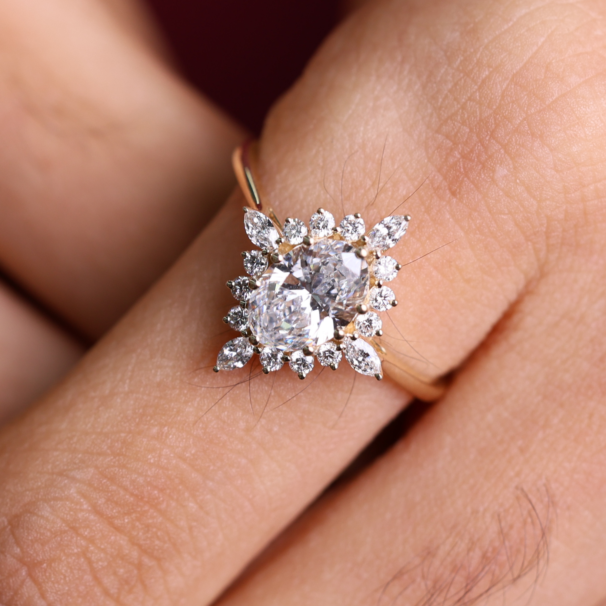 14K Gold Oval Lab Grown Vintage Style 1.23 Ct Lab Grown Ring