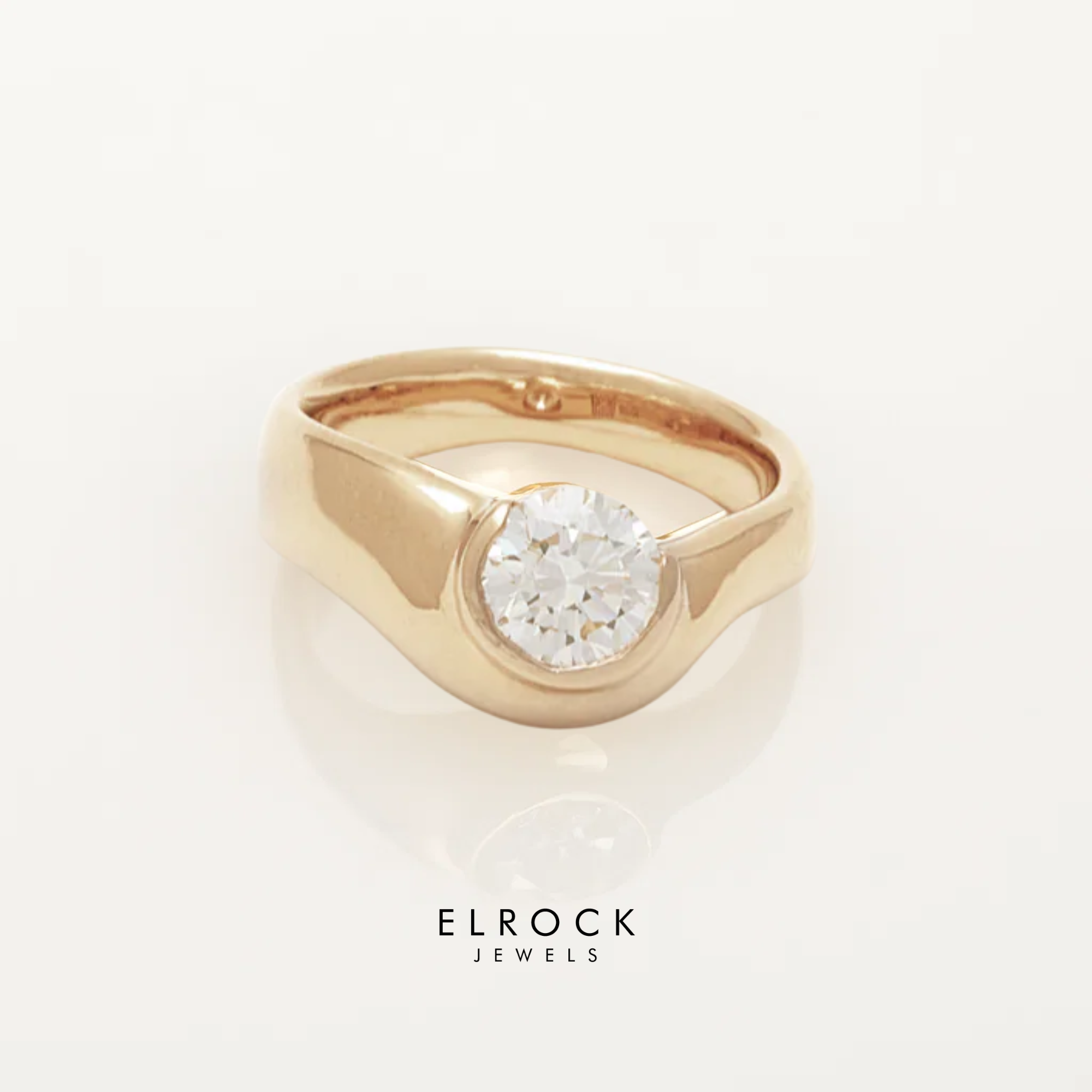 14K Gold Signet Band Round Lab Grown Diamond Promise Ring