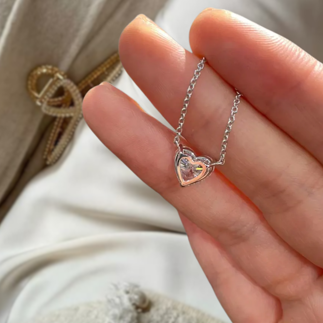 Heart Shape Diamond Necklace, Heart Cut Diamond, Minimalist Necklace