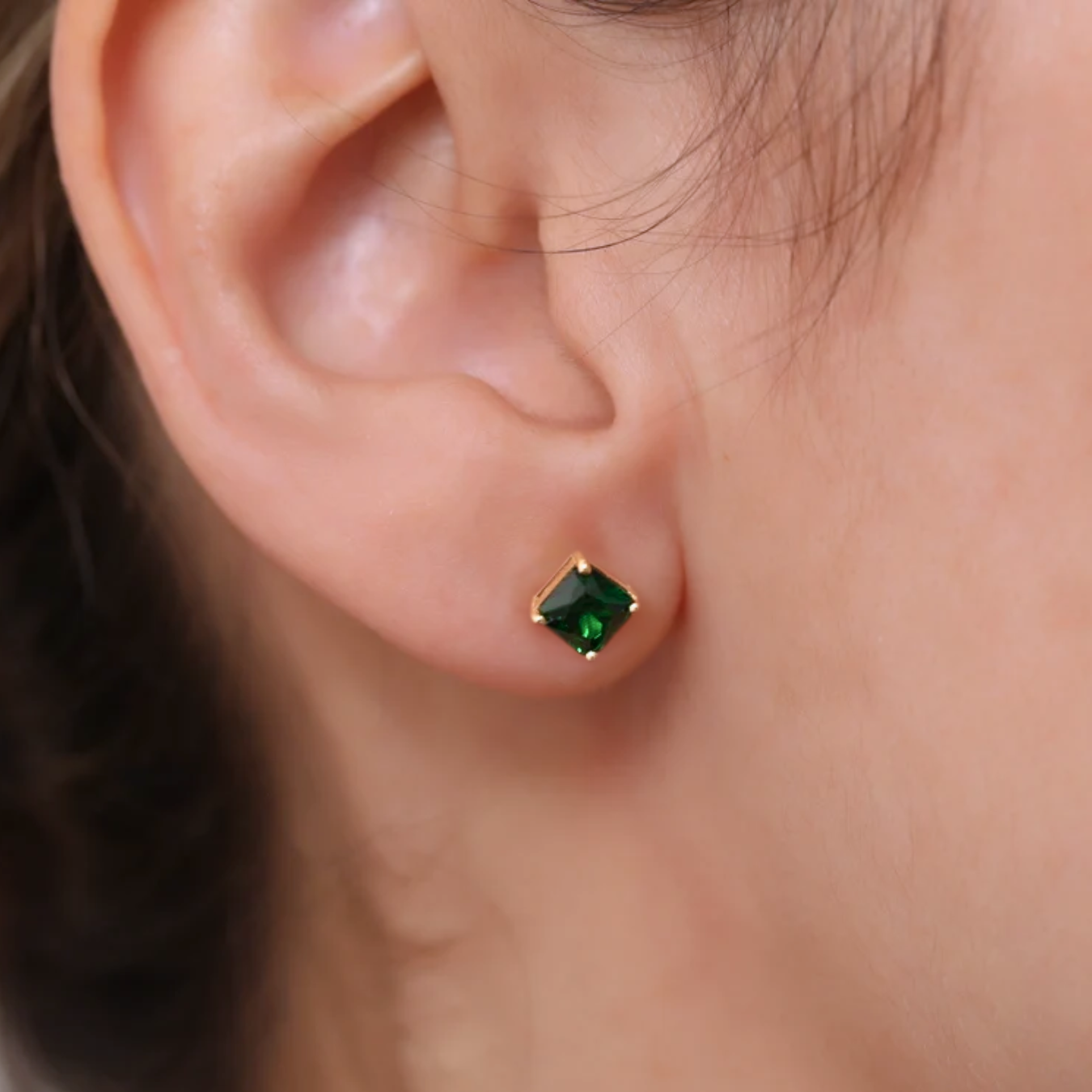 Square Emerald Stud Earrings, May Birthstone Earrings