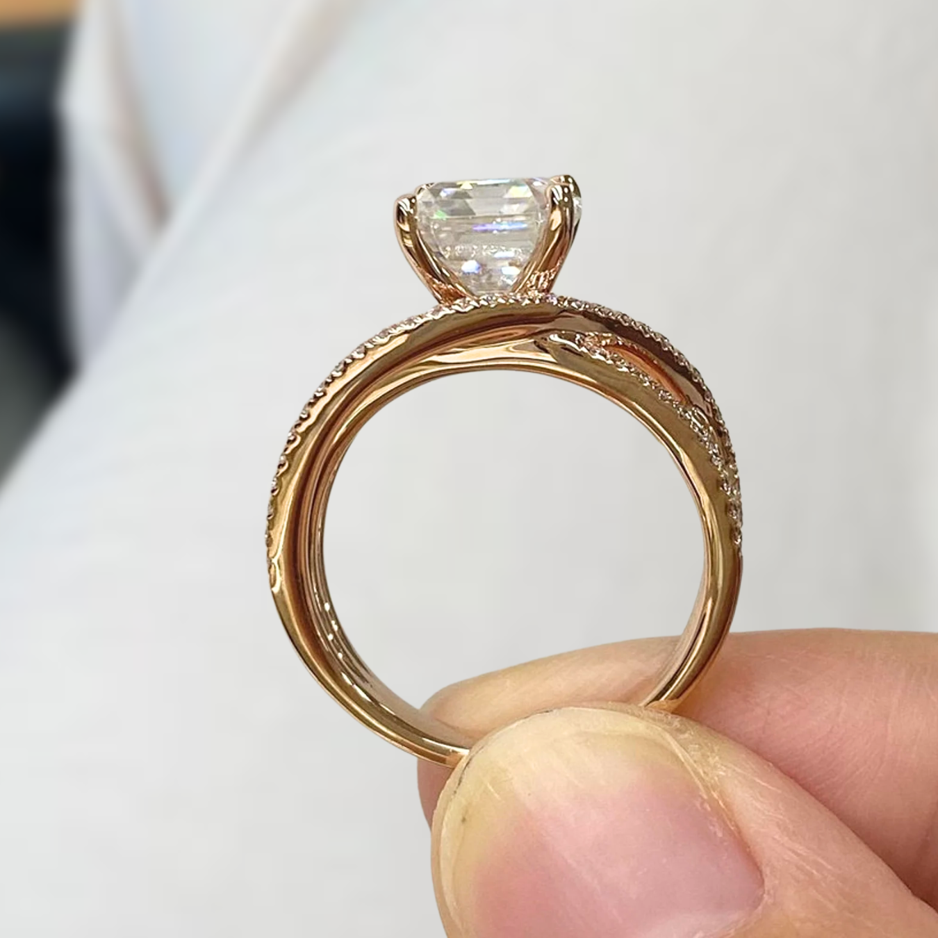 14K Gold 3.00 CT Criss Cross Asscher Cut Lab-Grown Diamonds Ring