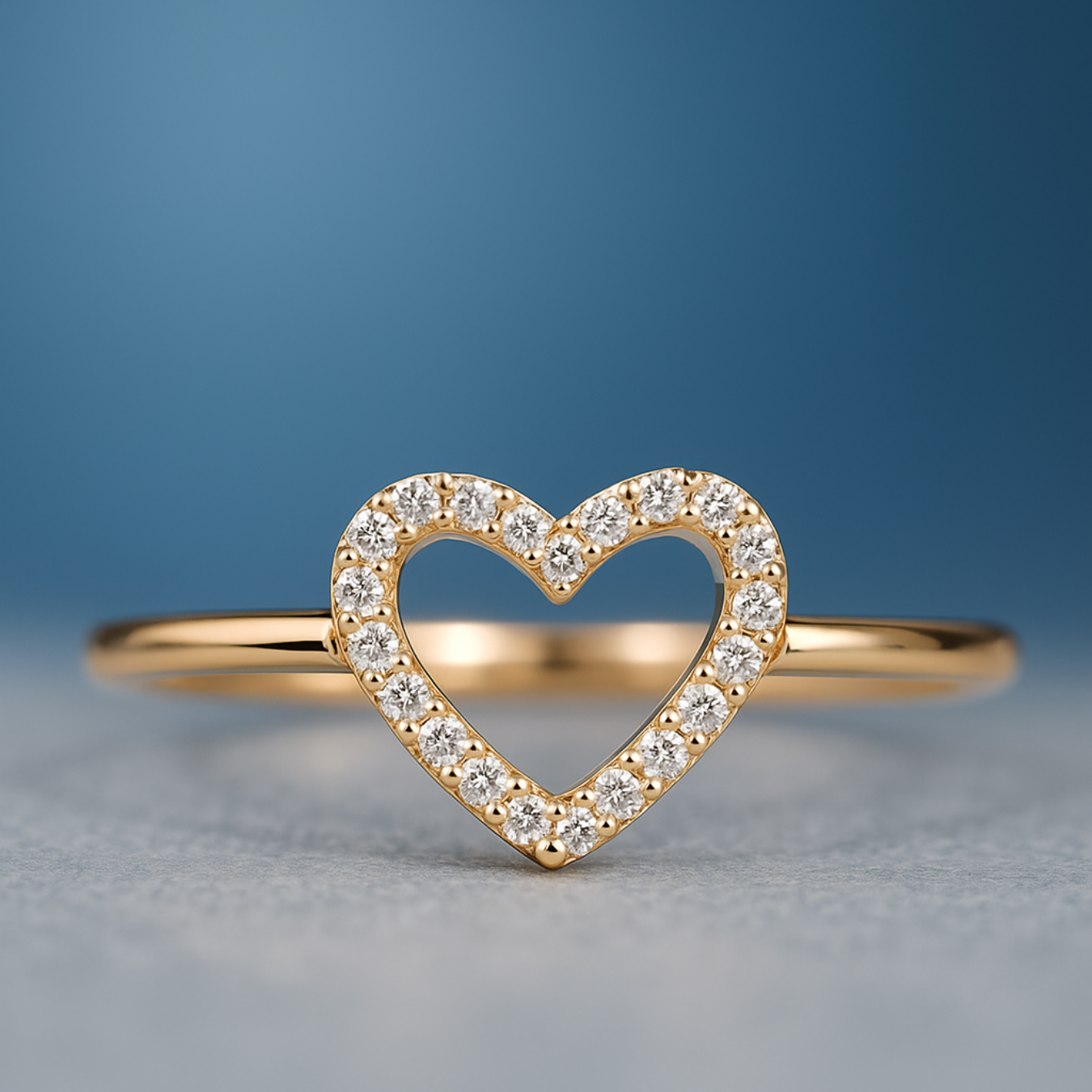 14K Tiny Diamond Love, Pave Lab Diamond Open Heart Ring