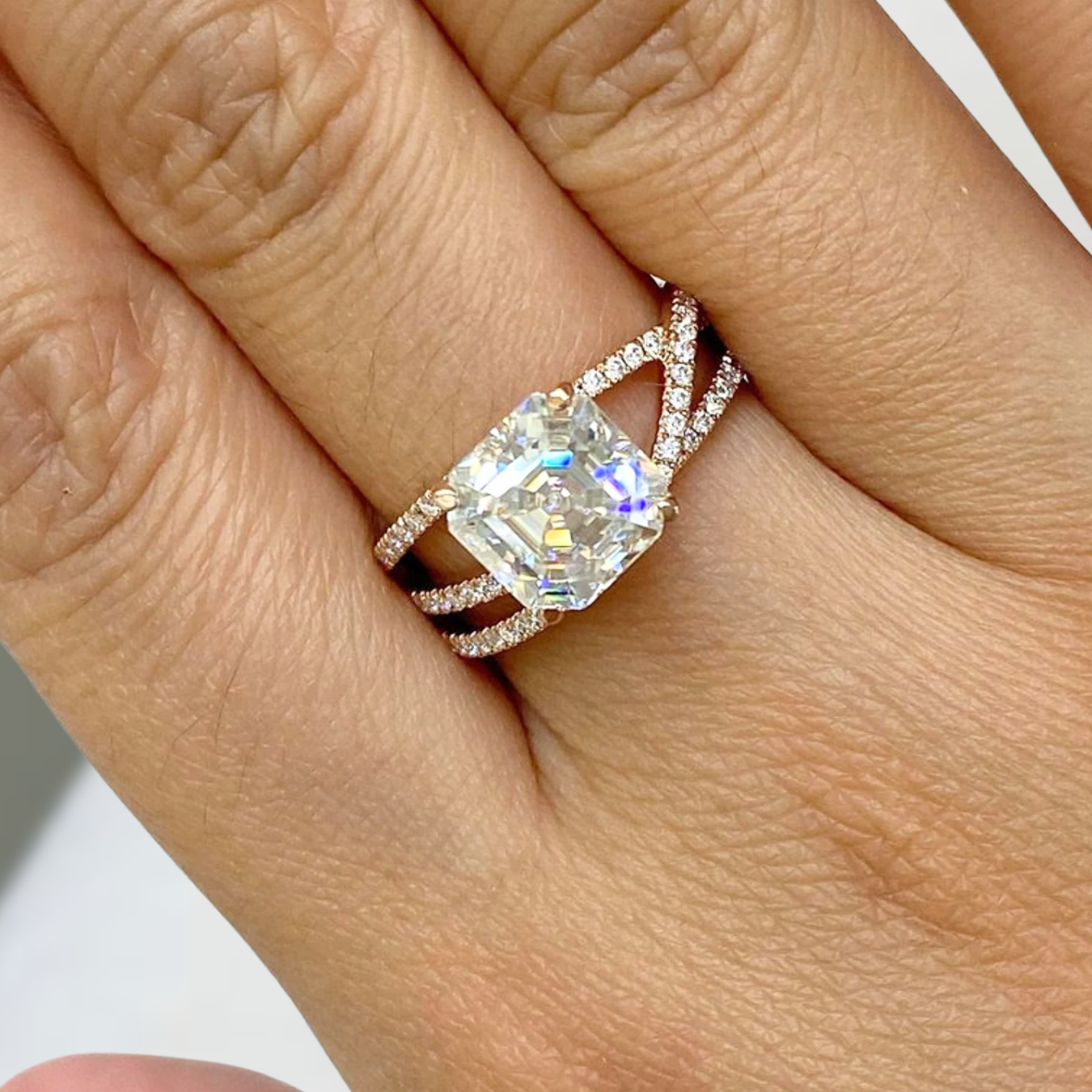 14K Gold 3.00 CT Criss Cross Asscher Cut Lab-Grown Diamonds Ring