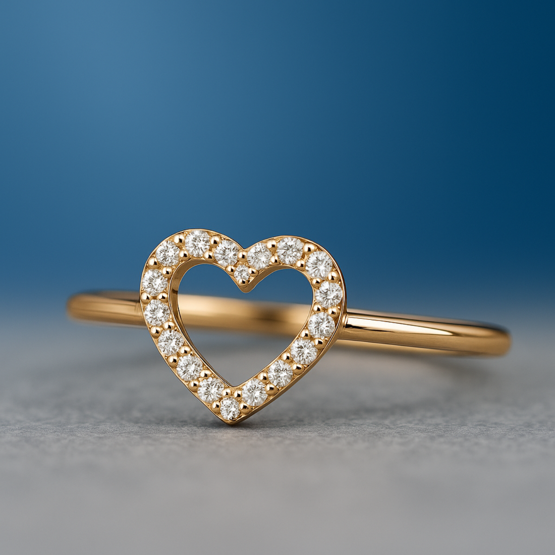 Tiny Diamond Love Heart Ring,Pave Lab Diamond Open Heart Ring