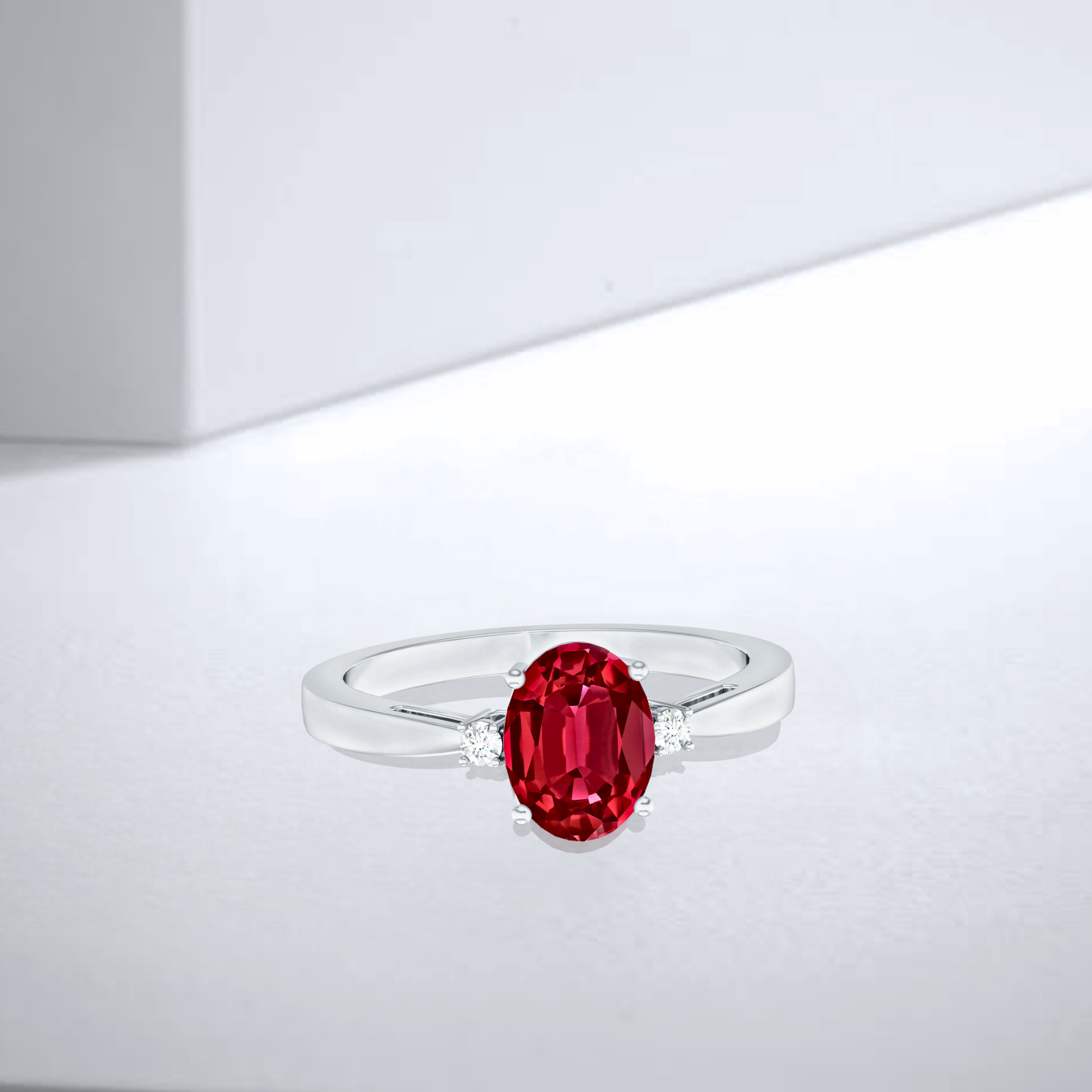 14K Solitaire Design Birthstone 1.55 Carat Oval Cut Lab-Grown Ruby Engagement Ring