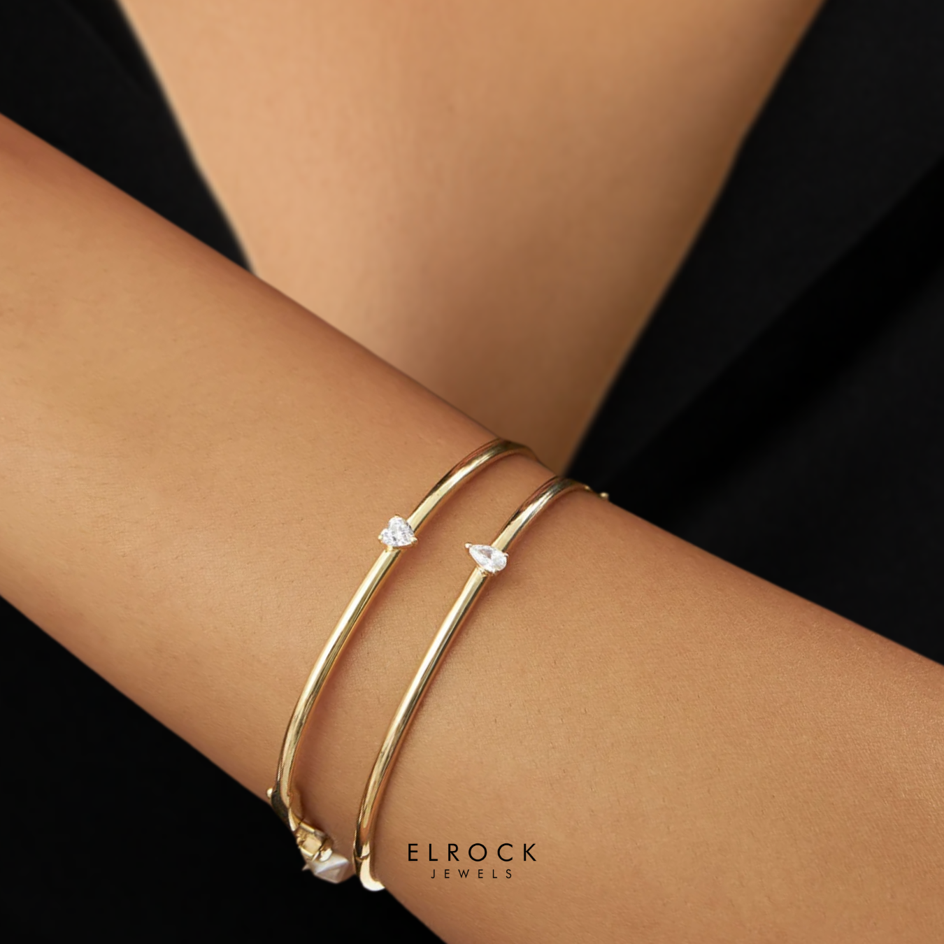 14K Gold Minimalist Bracelet, Pear Shape Solitaire Bangle