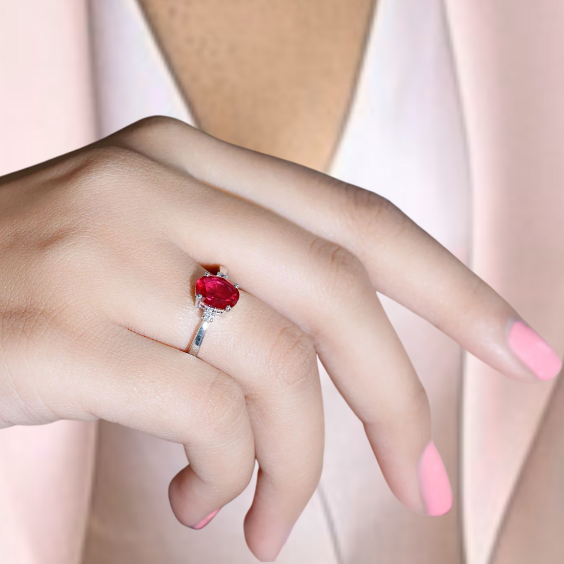 1.55 Carat Oval Cut Lab-Grown Ruby Engagement Ring